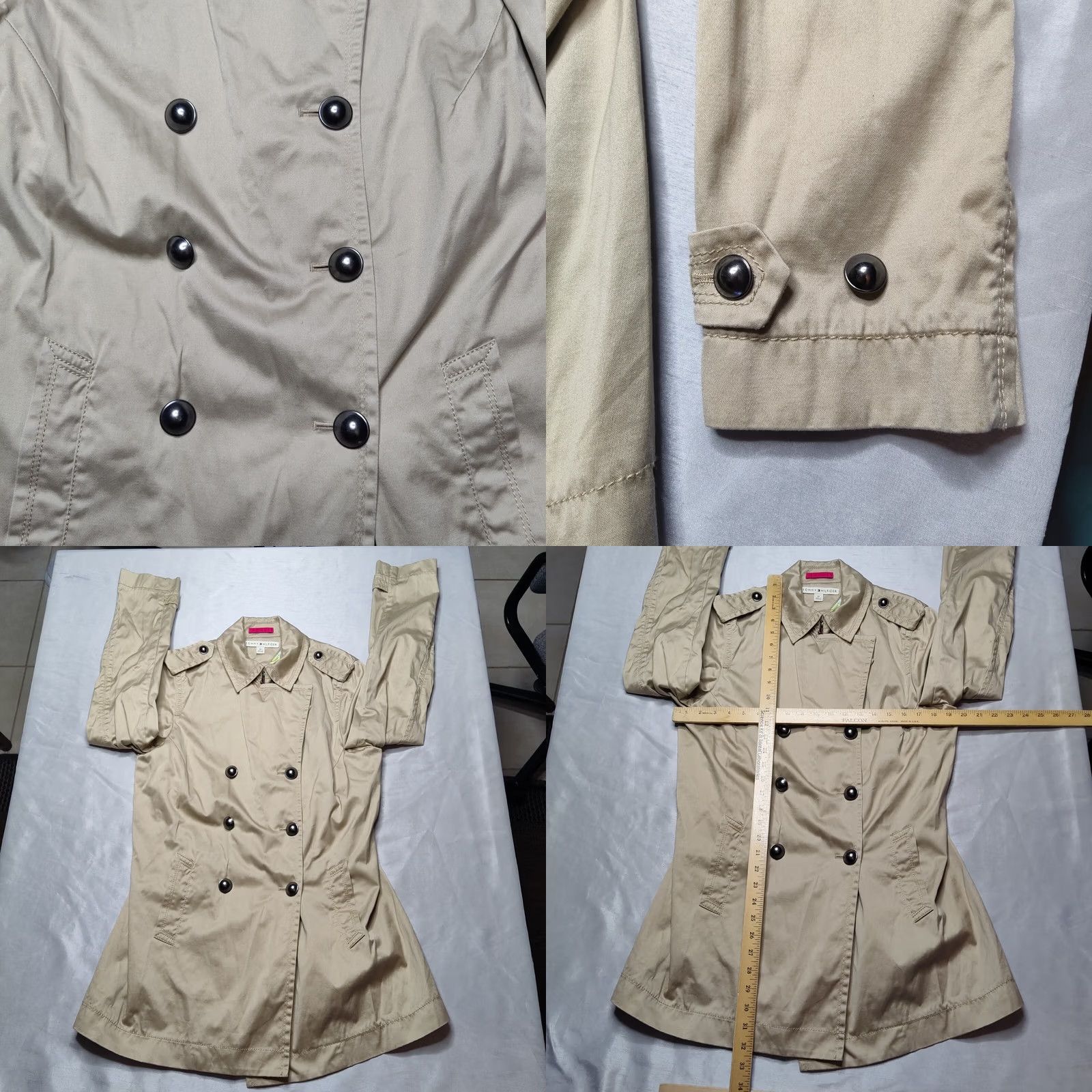 Tommy Hilfiger VINTAGE Tommy Hilfiger Women Medium Khaki Cotton Trench Coat Double Breasted Size M / US 6-8 / IT 42-44 - 8 Thumbnail
