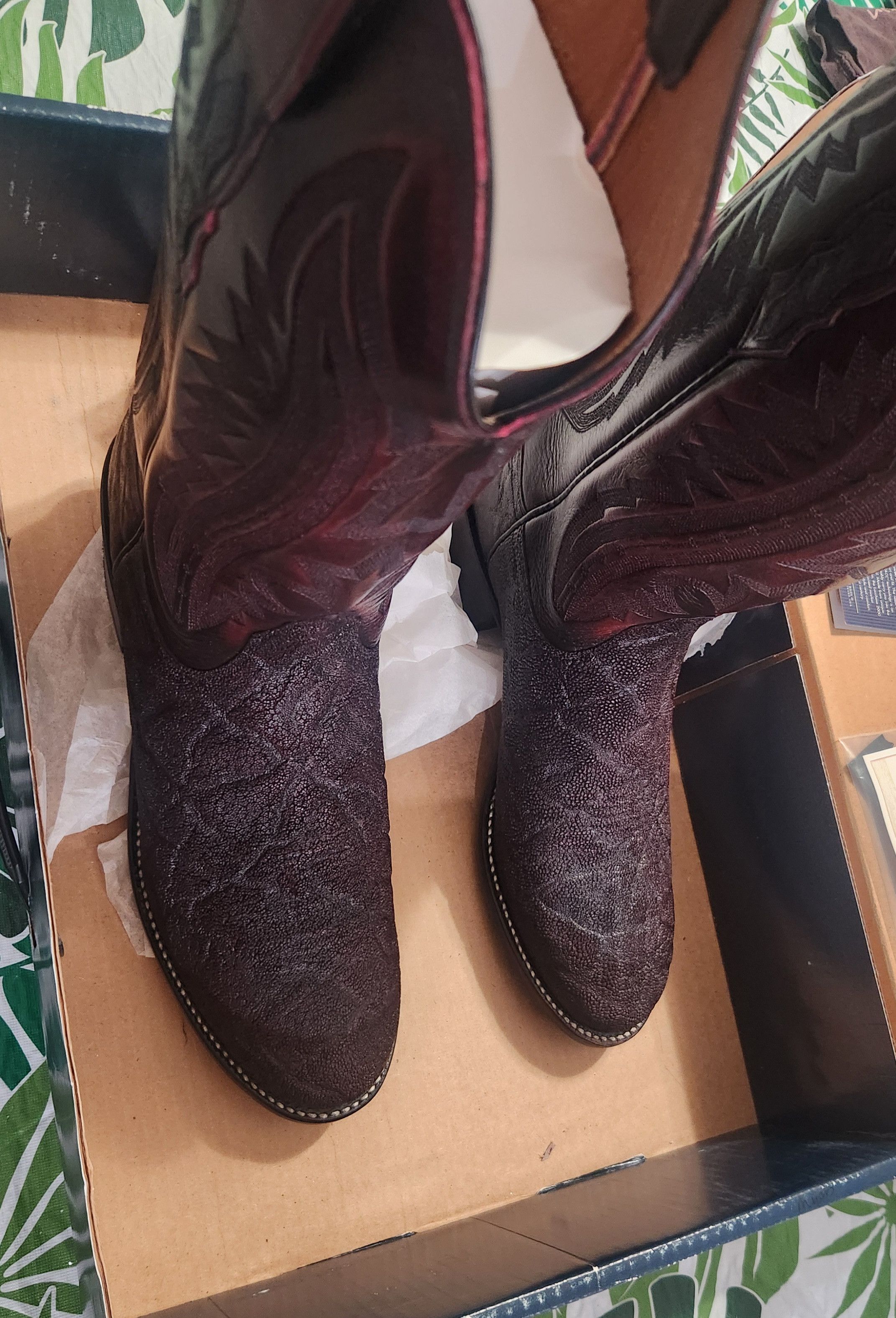 Lucchese × Vintage Lucchese 2000 african Exotic Black cherry boots 10.5 D T3039 Size US 10.5 / EU 43-44 - 5 Thumbnail
