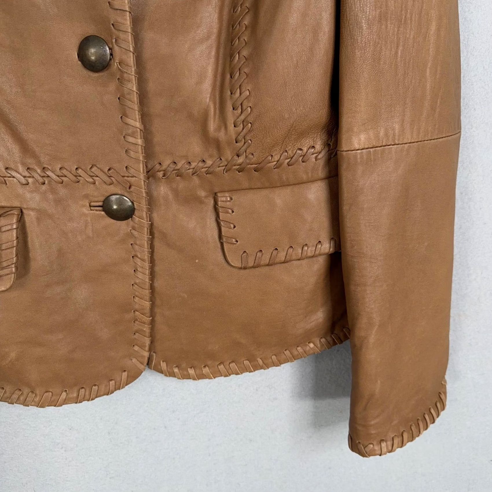 Vintage Reba Jacket Womens Medium Brown Leather Western Whipstitch Button Front Ladies Jacket Size M / US 6-8 / IT 42-44 - 3 Thumbnail