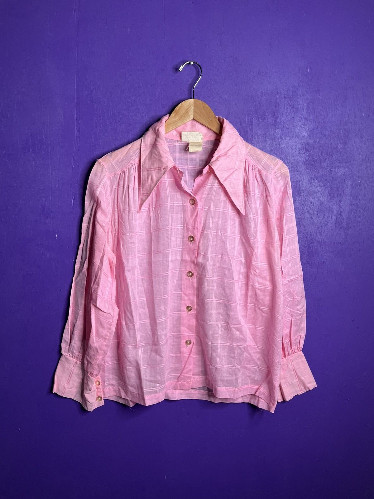 Vintage Vintage 70s Pink squares button up shirt Size M / US 6-8 / IT 42-44 - 1 Thumbnail