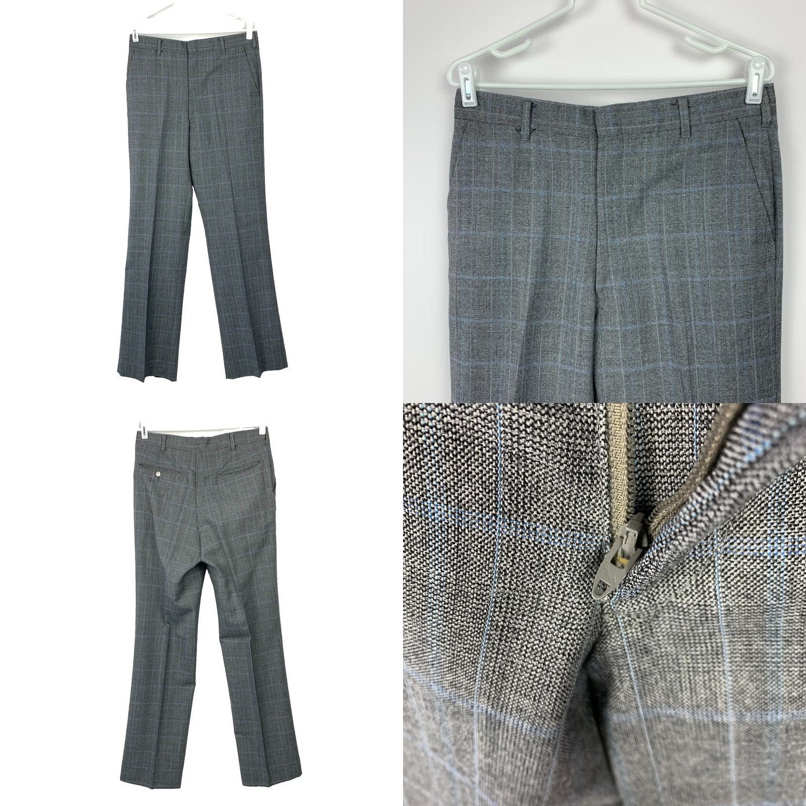 George VINTAGE Allyn St George Plaid Bespoke Blue Gray 3 Three Piece Suit 40 x 34.5 Mens Pants Jacket Vest Chest 20" Waist 19" Inseam 34.5" Gray 1980s Size 40R - 9 Thumbnail