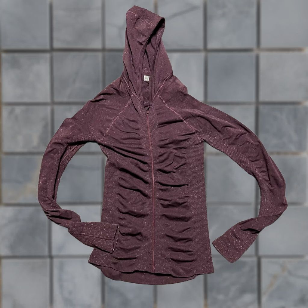 Athleta Athleta Hoodie Womens XS Seamless Shimmer Hoody Full Zip Ruched Purple Womens XS Hoodie Purple Size XS / US 0-2 / IT 36-38 - 1 Thumbnail