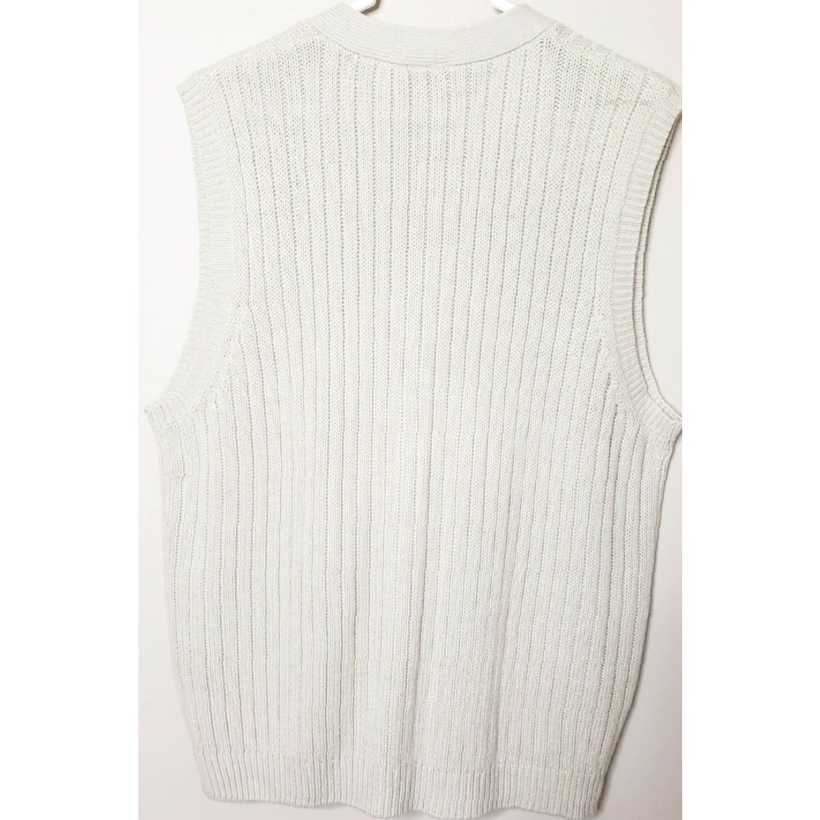 Blair John Blair Sweater Vest Chain Knit Leather Like Buttons Ivory L Regular Men’s Vest, Knit, Sleeveless, V-Neck, Workwear, Pockets, Preppy, 80s? Size US L / EU 52-54 / 3 - 7 Thumbnail