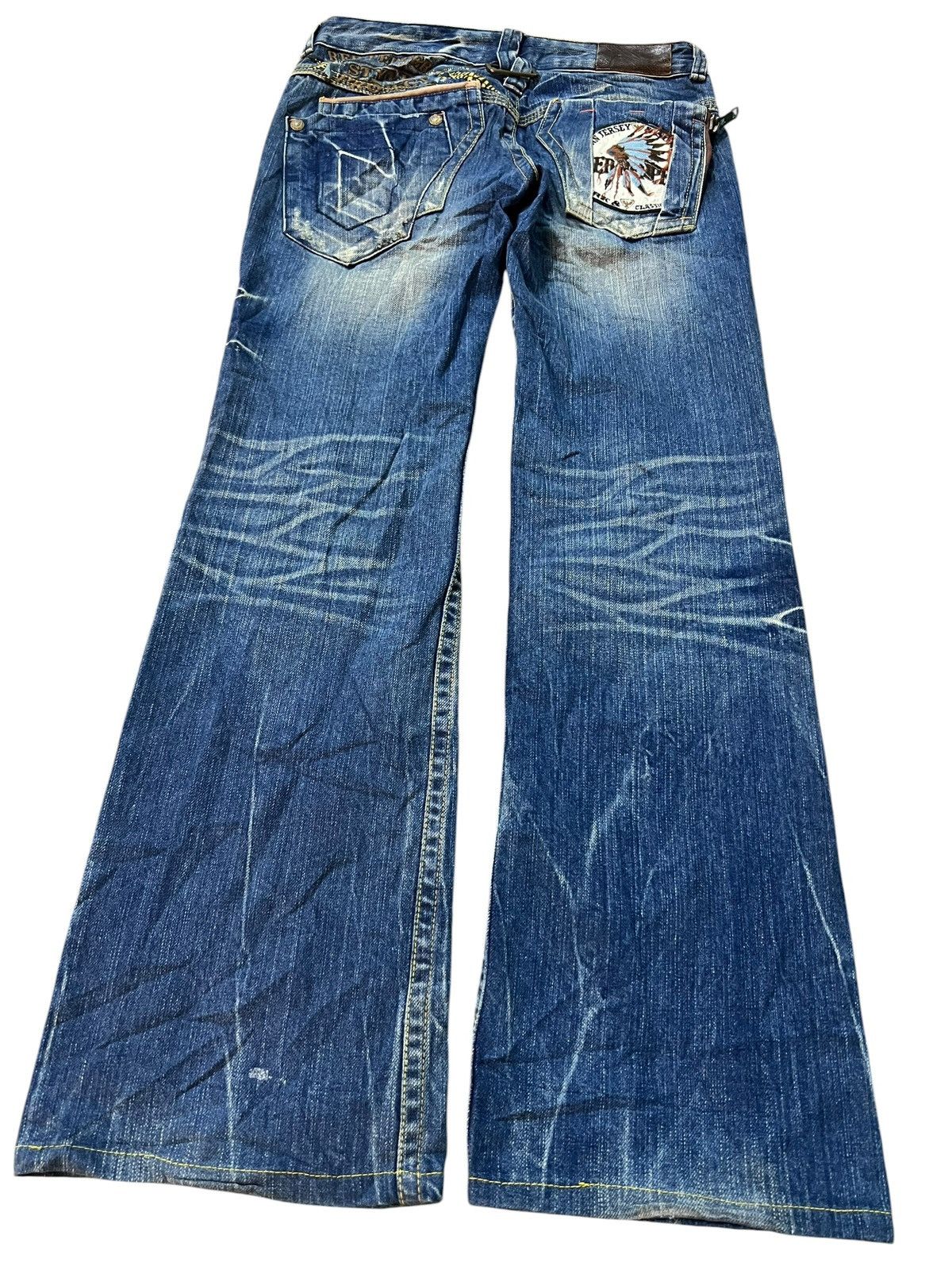 Japanese Brand 💥Flare low rise💥Red pepper Clawmark Mud wash Jean Very Rare Size US 29 - 2 Thumbnail