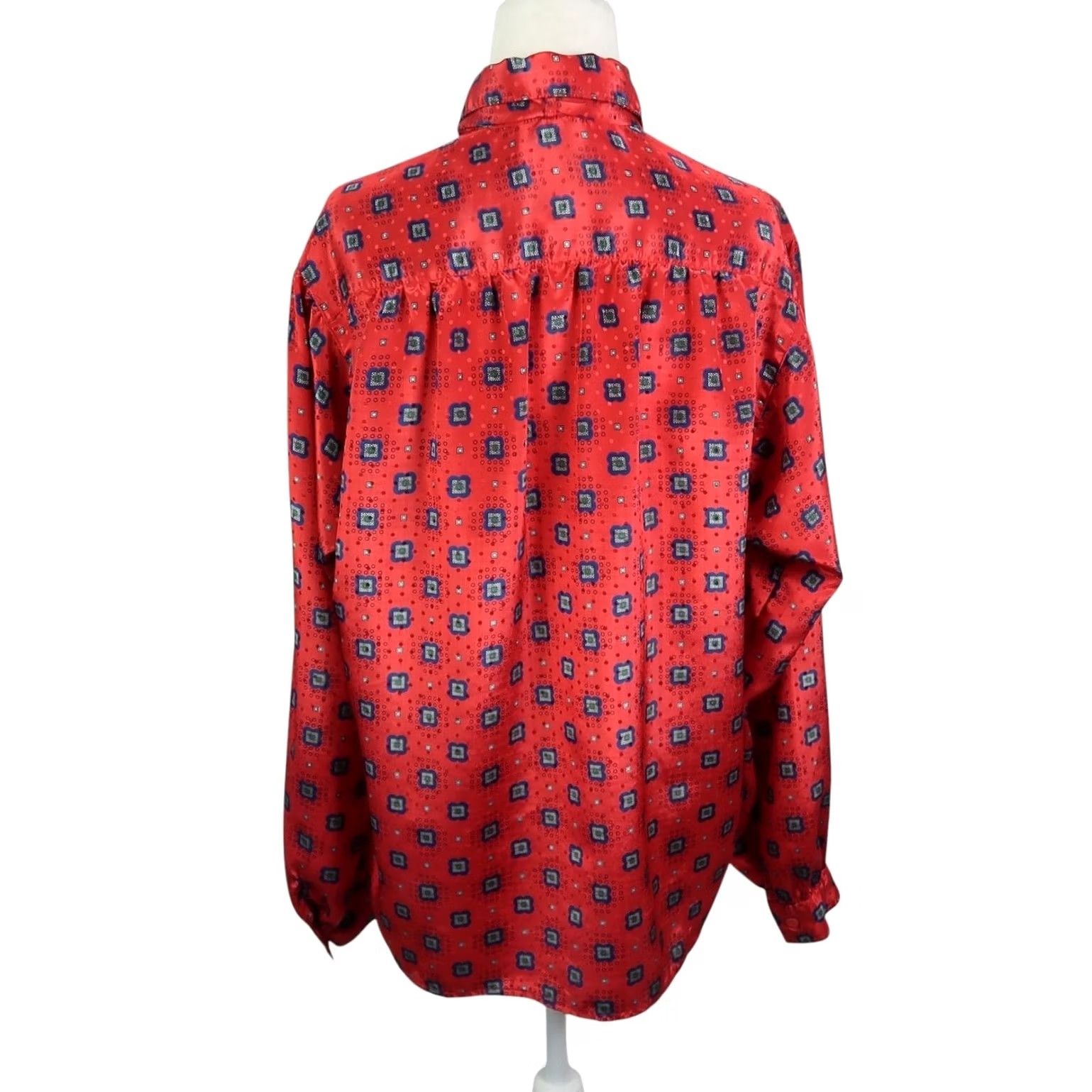 Vintage Vintage Alfred Dunner Blouse 14 Red Blue 90s Scarf Print Satin Tie Bow Top Size XL / US 12-14 / IT 48-50 - 4 Thumbnail
