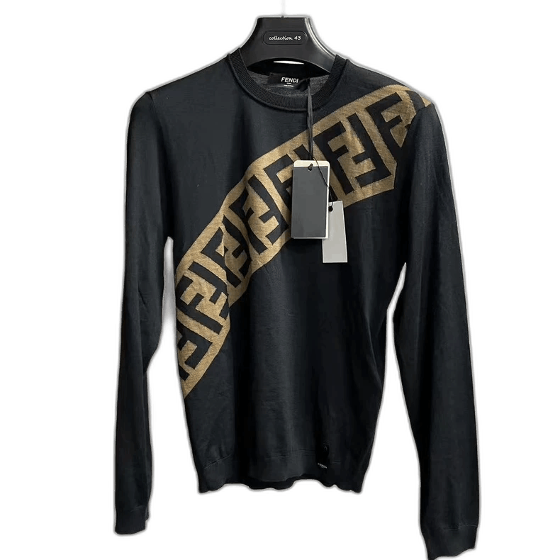 Fendi Fendi Black Wool Logo Crew Neck Sweater Size US M / EU 48-50 / 2 - 1 Thumbnail
