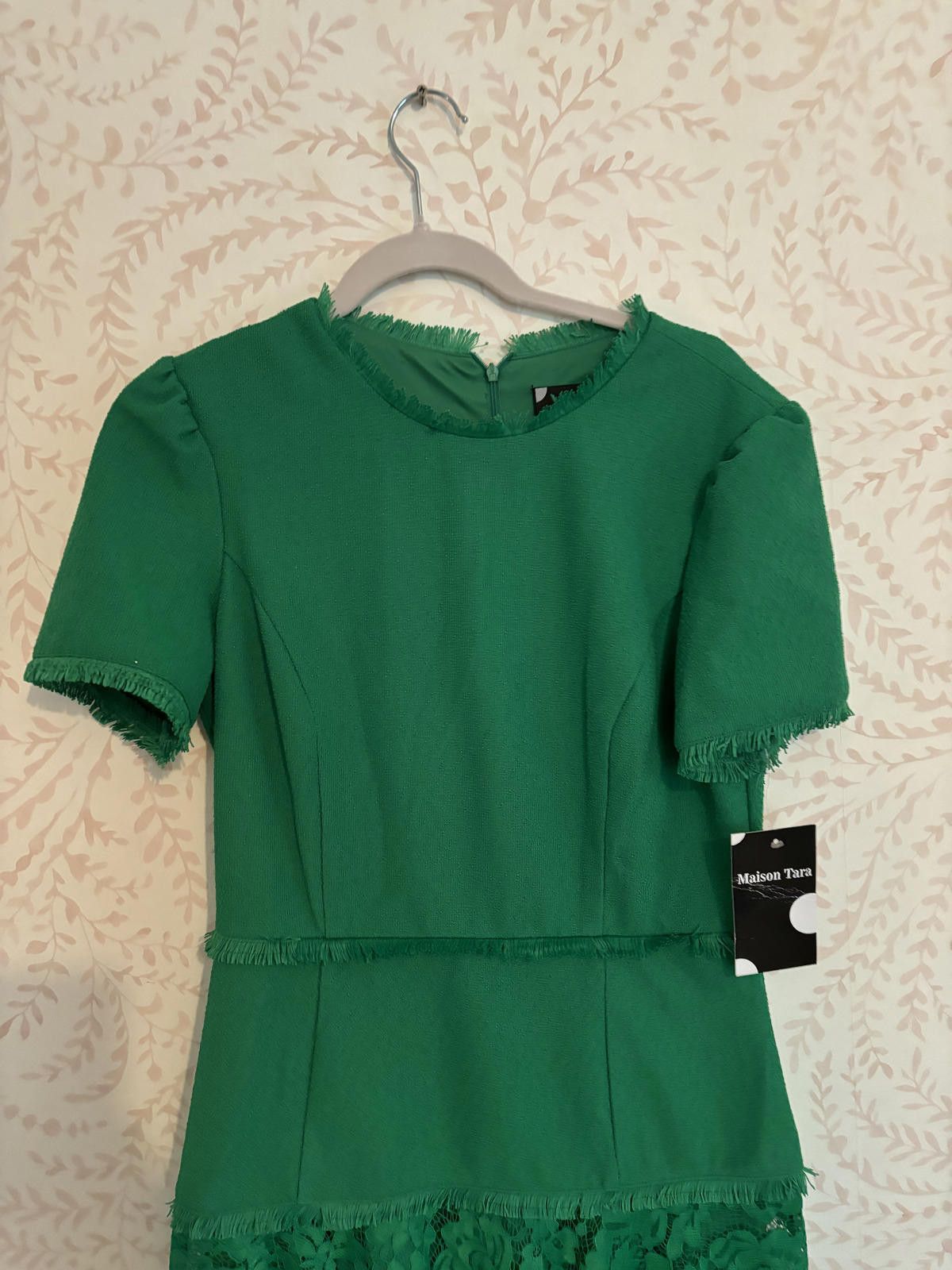 Designer NWT Maison Tara Green Dress with Lace Hem Size L / US 10 / IT 46 - 3 Thumbnail