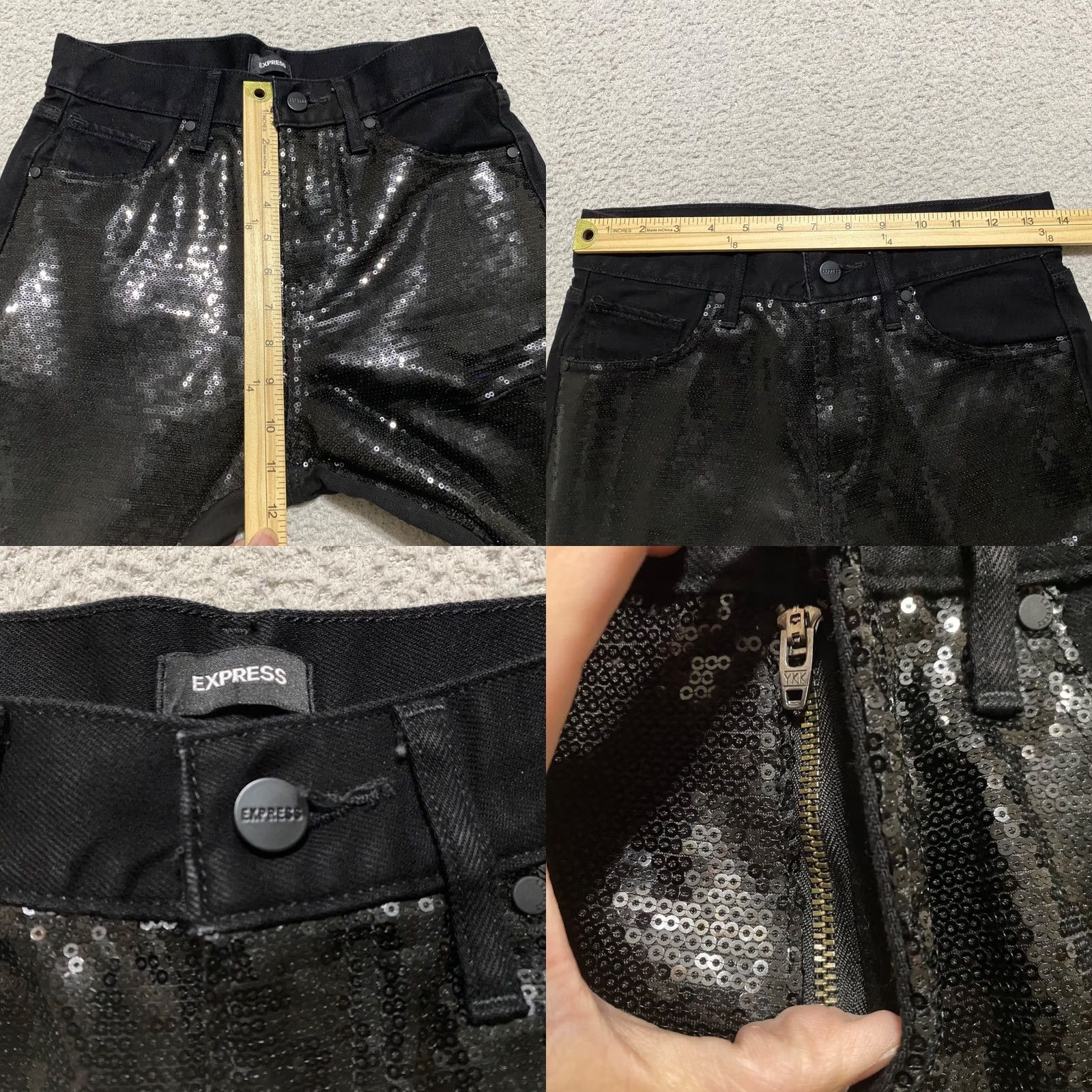 Express Express Jeans Womens 2 Black Cotton Straight Ankle High Rise Sequin Distressed Size 26" / US 2 / IT 38 - 8 Thumbnail