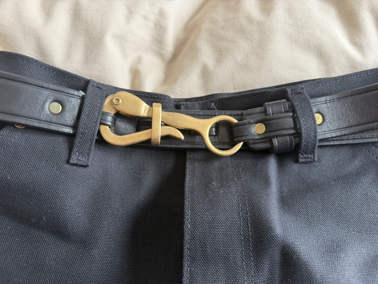 The Lost Explorer Brass buckle black leather belt Size 36 - 3 Thumbnail