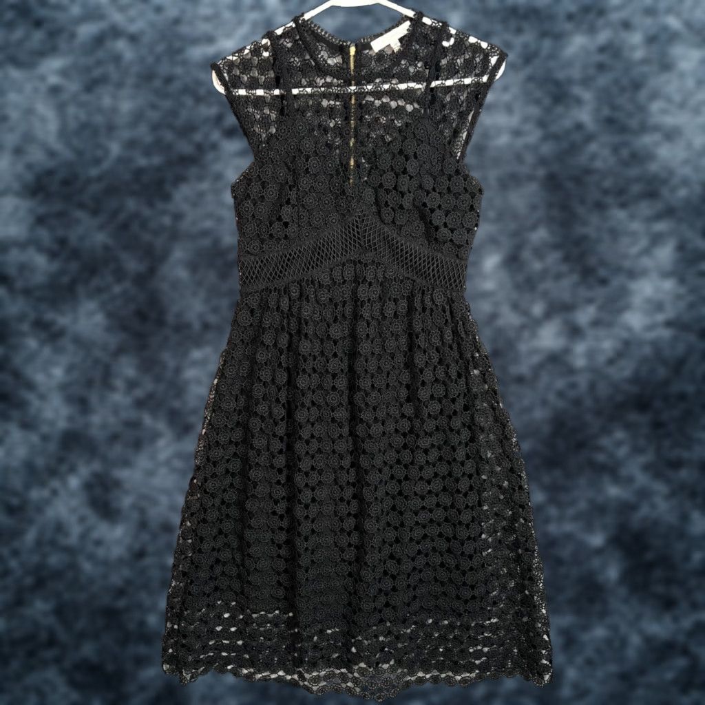 VINTAGE Eri + Ali Black Lace Midi Dress With Floral Crochet Detail Dress 8  Womens Midi Black Lace Floral Crochet Eri + Ali Womens 8 - crrs.pl
