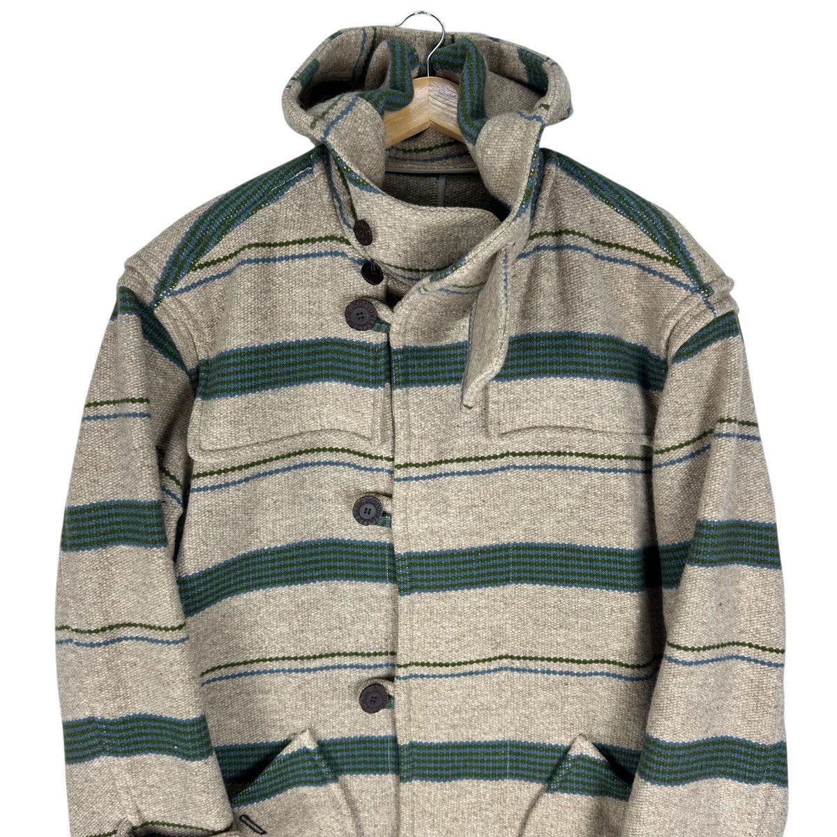 Japanese Brand IXIZ HOODIE STRIPED WOOL LONG JACKET Size US L / EU 52-54 / 3 - 3 Thumbnail