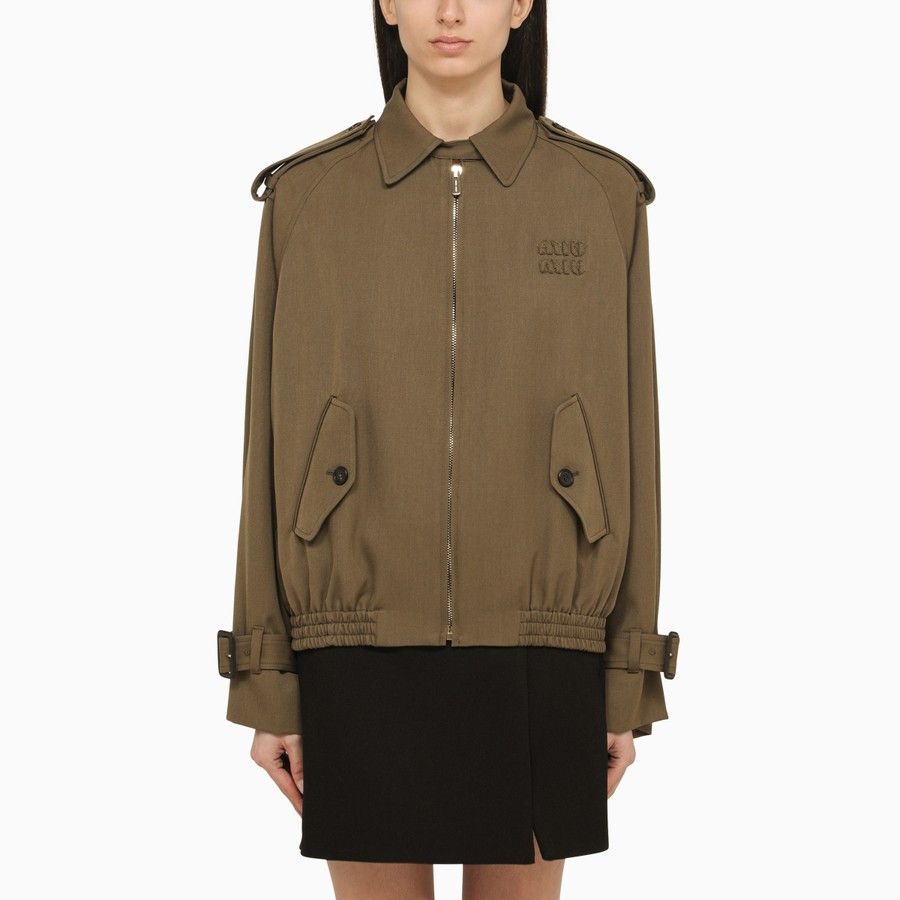 image of Miu Miu O1D2Blof0124 Bomber Jacket In Brown, Women's (Size XS)