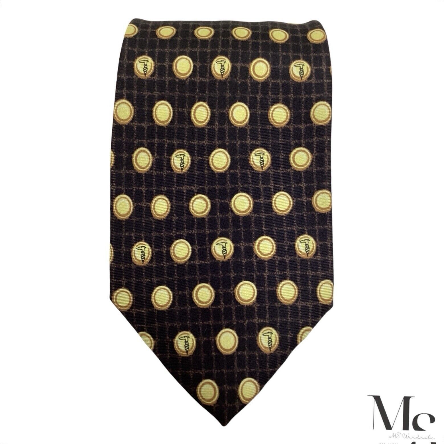 Trussardi TRUSSARDI Brown & Yellow Polka Dot Monogrammed Silk Tie Ital Size ONE SIZE - 3 Thumbnail