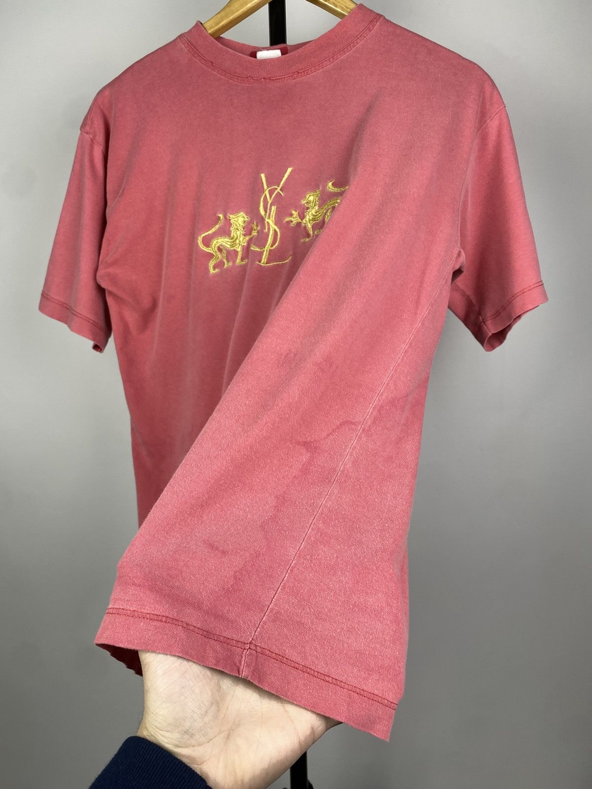 Vintage Vintage 90S Faded Yves Saint Laurent YSL Big LogoT Shirt Size US S / EU 44-46 / 1 - 3 Thumbnail