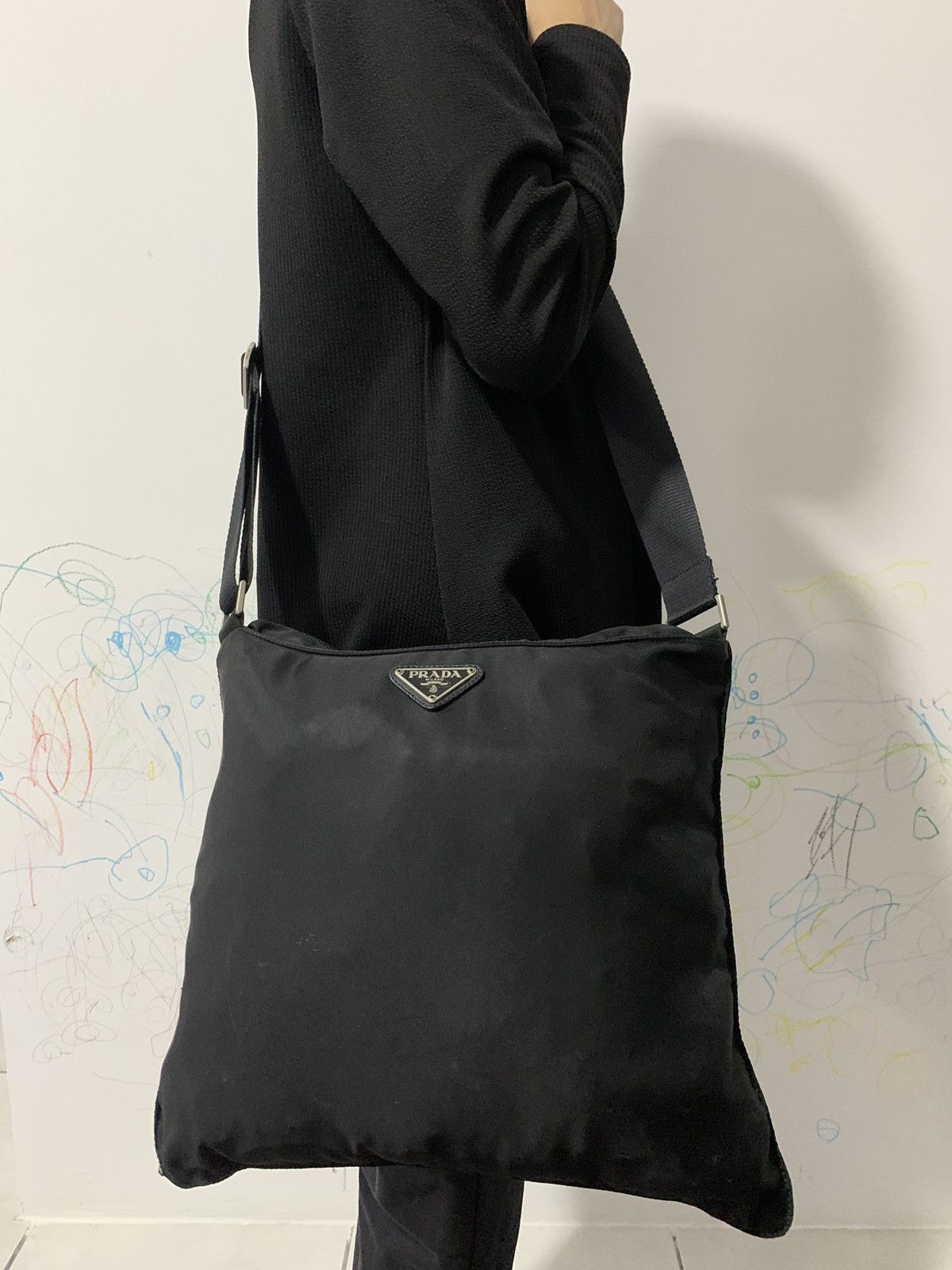 Prada Large Black Crossbody Sling Bag, Men's