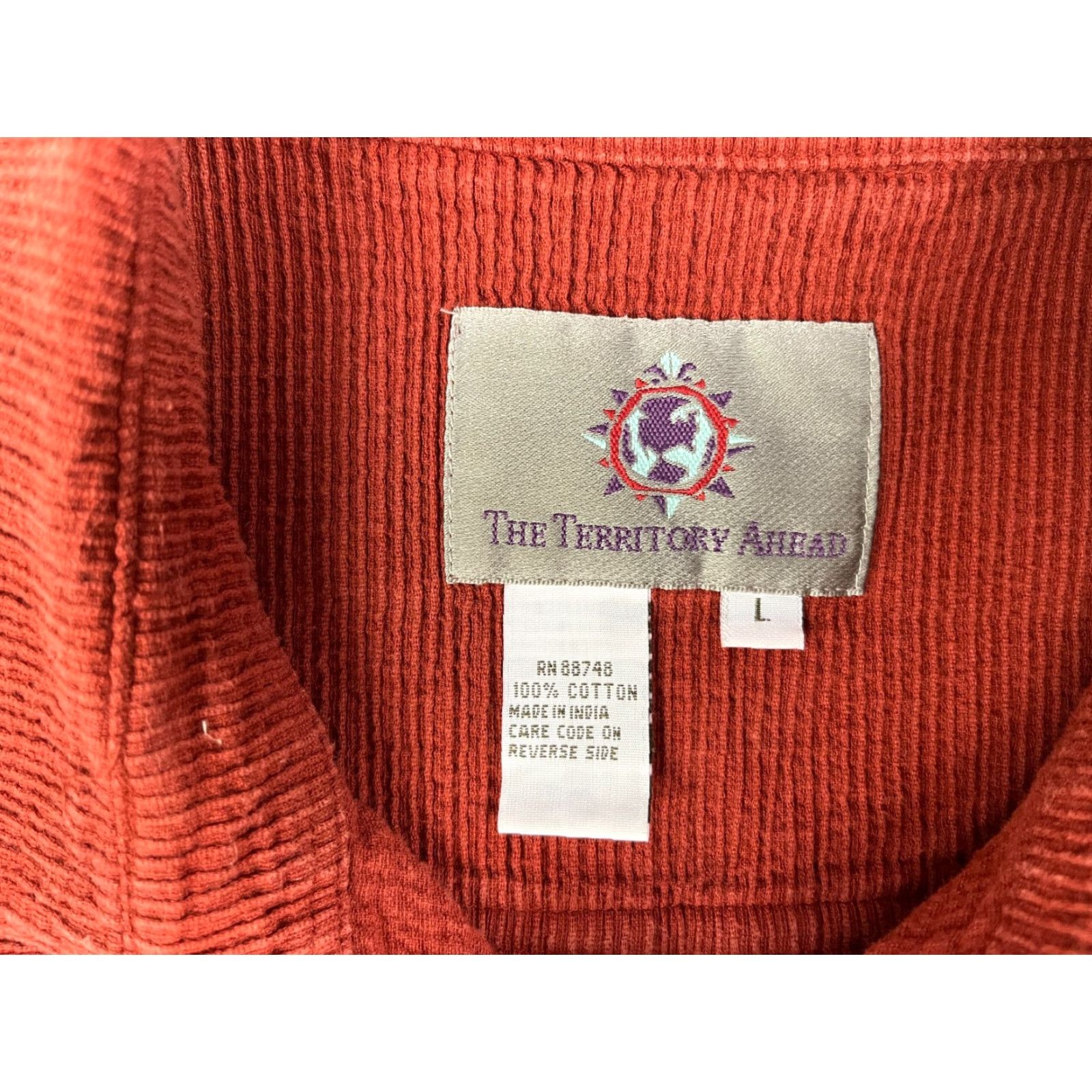 The Territory Ahead VINTAGE The Territory Ahead Button-Up Ribbed Cotton Shirt Brick Red L Mens Size US L / EU 52-54 / 3 - 7 Thumbnail