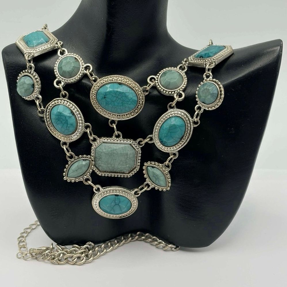 Other Western Turquoise & Silver Multi Oval Necklace Size ONE SIZE - 2 Thumbnail
