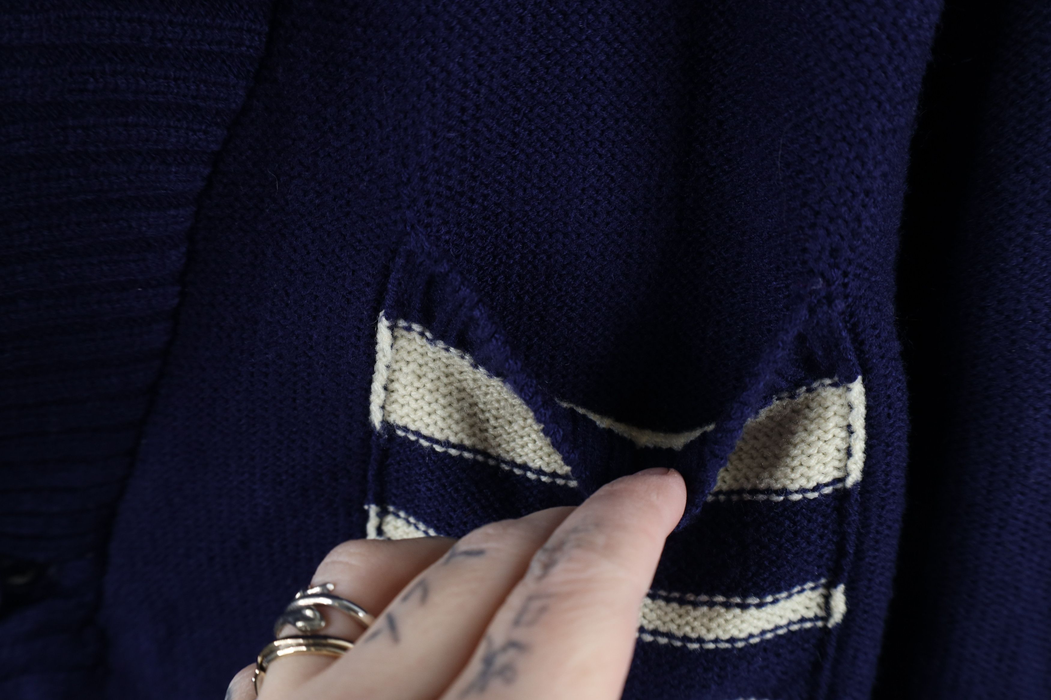 Vintage Vintage 70s Streetwear Striped Shawl Knit Cardigan Sweater Size US XL / EU 56 / 4 - 5 Thumbnail
