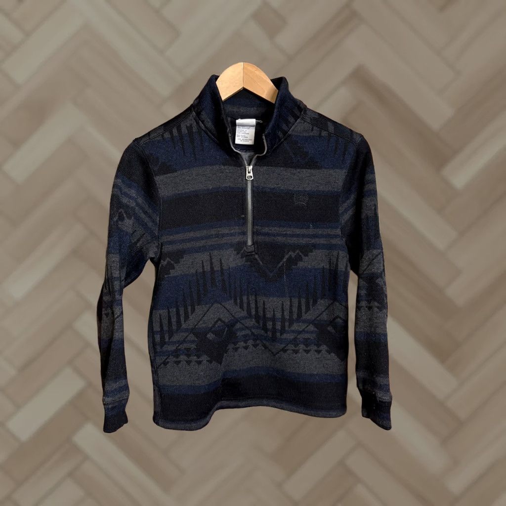 Vintage Cinch Womens Quarter Zip Gray Aztec Sweater Medium Sweatshirt Pullover Fleece Zip 1/4 Long Sleeve Winter Casual Womens Size M / US 6-8 / IT 42-44 - 1 Thumbnail
