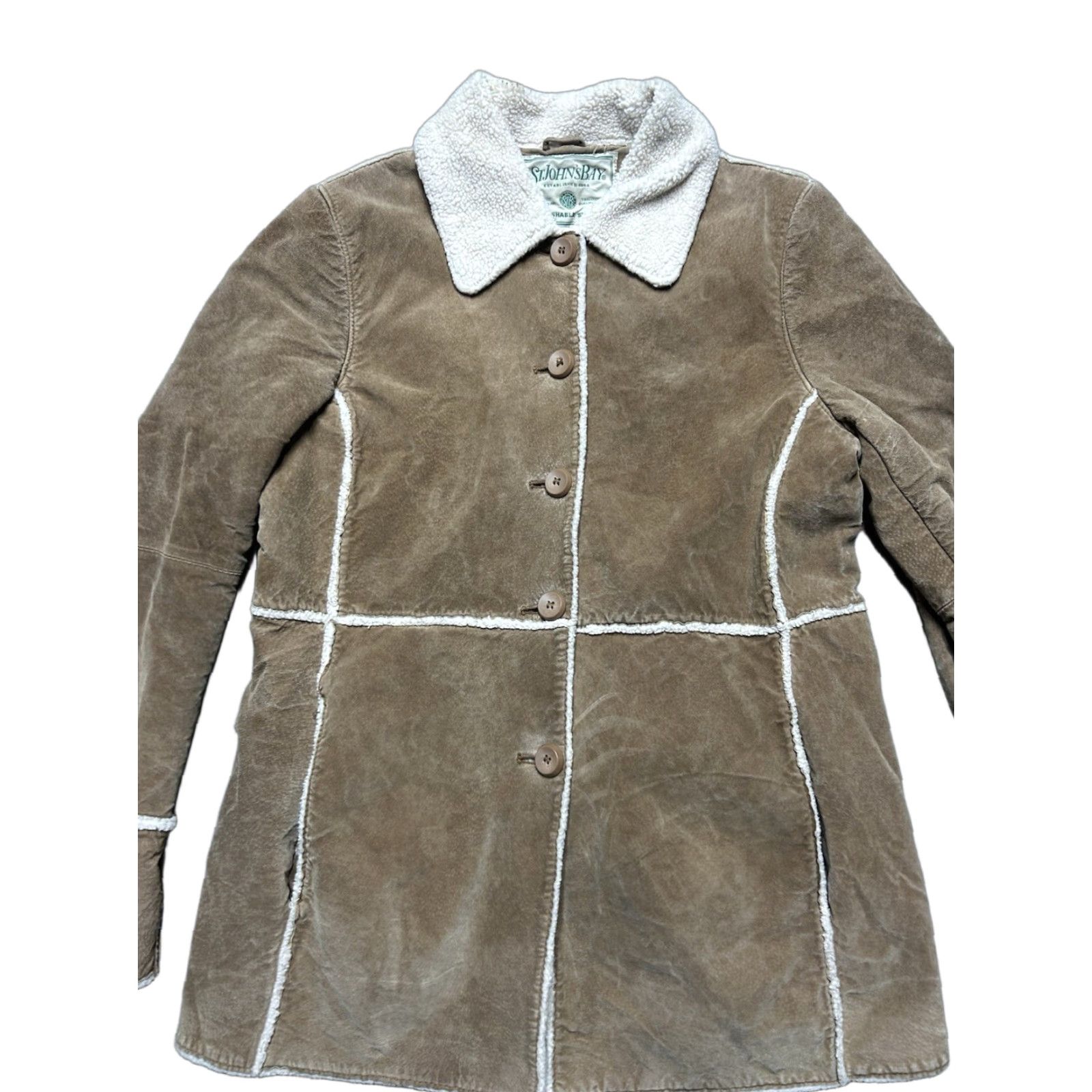 St. John St. John’s Bay Suede Jacket Penny Lane Coat Sherpa Lined Womens Petite Medium Jacket Brown Overcoat Size M / US 6-8 / IT 42-44 - 1 Thumbnail