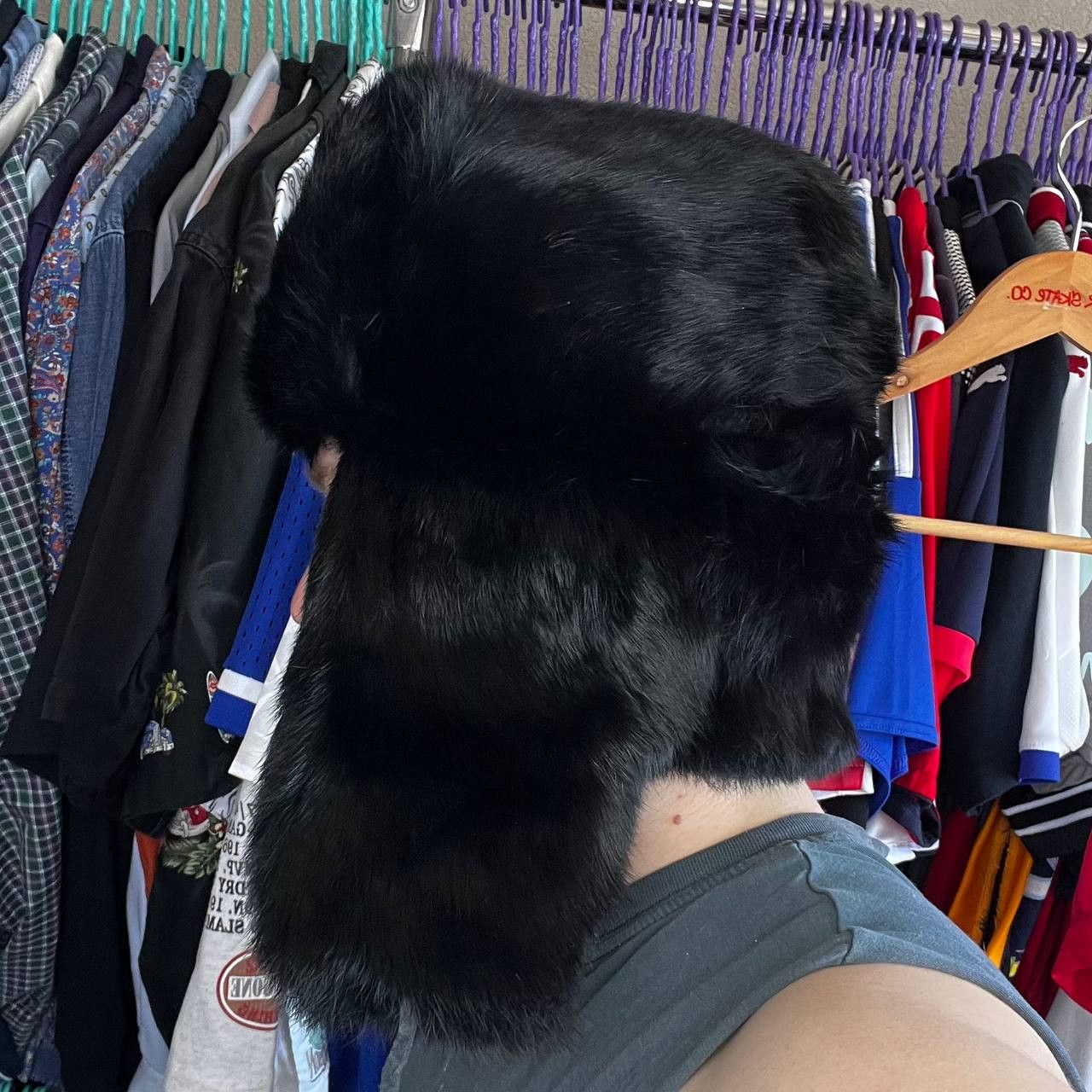 Vintage Vintage Real Rabbit Fur Ushanka Black Trapper Hat Size 59 Size ONE SIZE - 1 Thumbnail