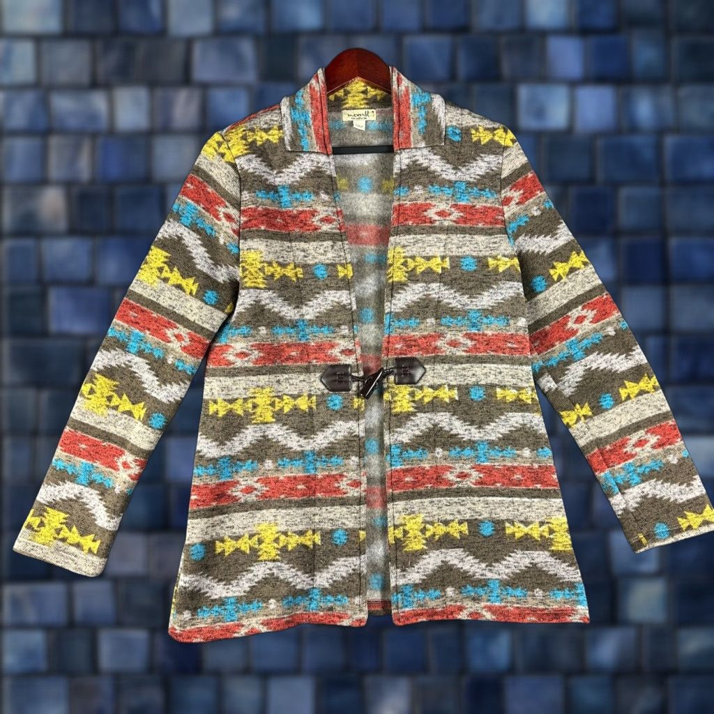 Vintage One World Cardigan Sweater Jacket Womens M Toggle Button Aztec Print" Size M / US 6-8 / IT 42-44 - 1 Thumbnail