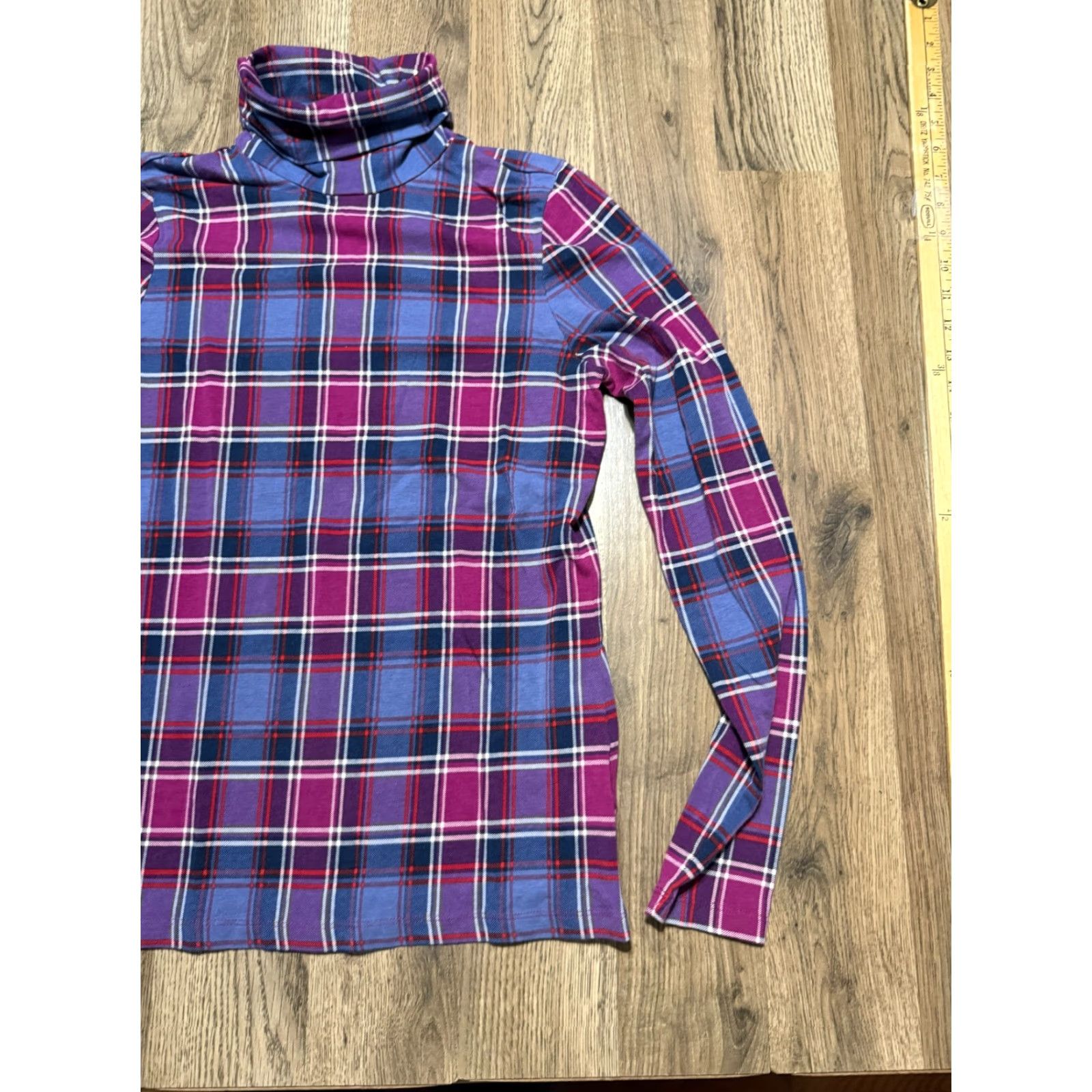 Lands' End Lands' End Shirt Womens Small Purple Plaid Red White Blue Turtle Neck Shaped Fit Size S / US 4 / IT 40 - 4 Thumbnail