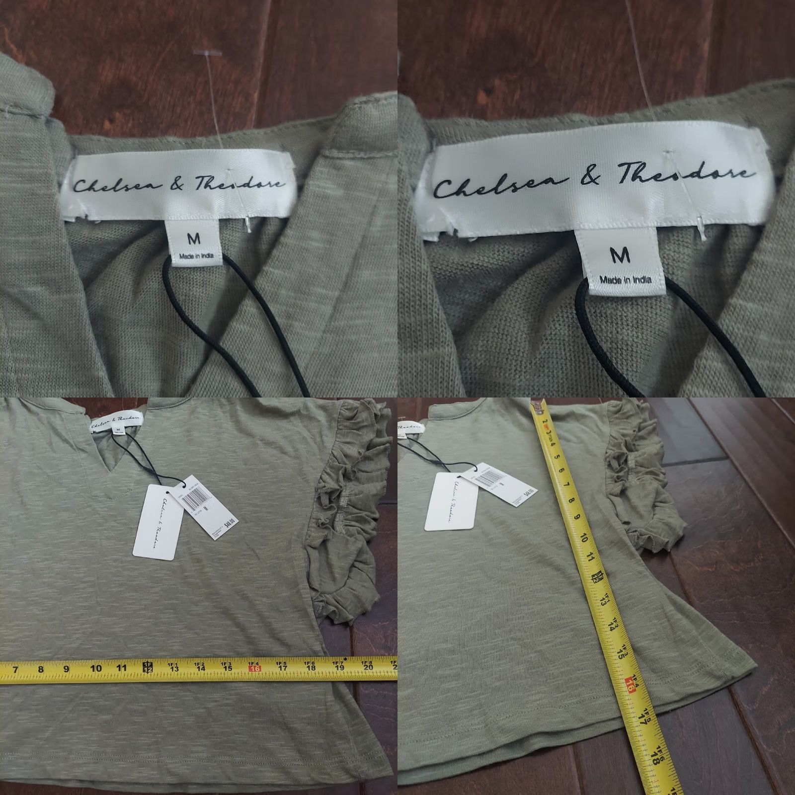 Olive Chelsea & Theodore Women's Blouse Short Sleeve V-Neck Light Olive Green M NWT MSRP 48 Size M / US 6-8 / IT 42-44 - 8 Thumbnail