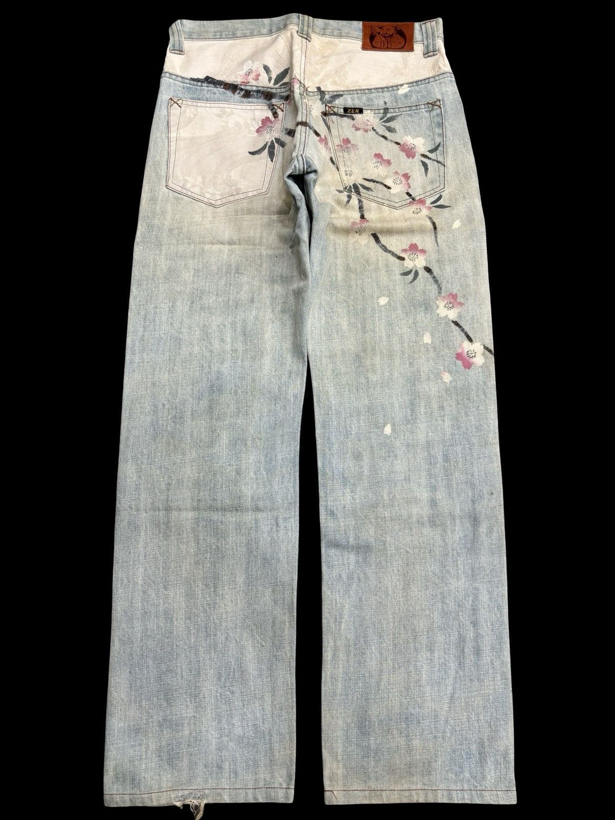 Japanese Brand 💥Denim Art💥ZEN Kyoto Style Japan Faded Floral Denim F569 Size US 30 / EU 46 - 1 Thumbnail