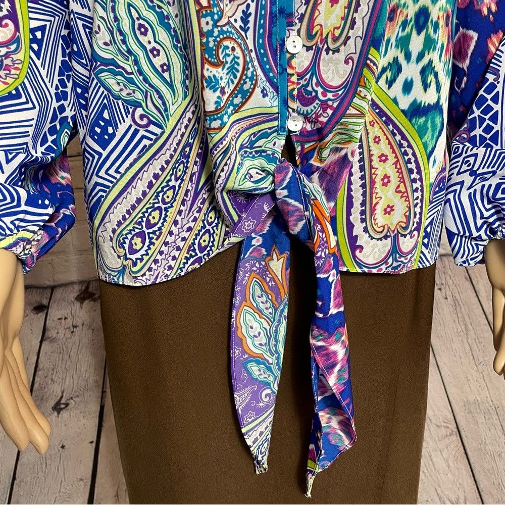 Chicos New Chico's Whimsy Cold-Shoulder Tie-Front Top Size 0 US S Size S / US 4 / IT 40 - 6 Thumbnail