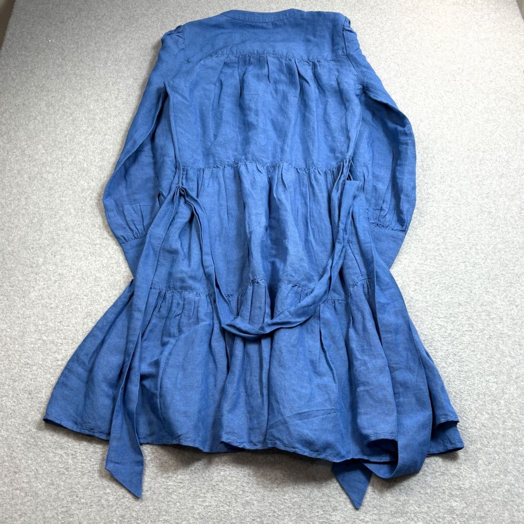 Vintage Sundance Dress Woman XS Blue Linen Blend Tiered Boho Coastal A-Line Long Sleeve Lightweight Shirt Size XS / US 0-2 / IT 36-38 - 2 Thumbnail