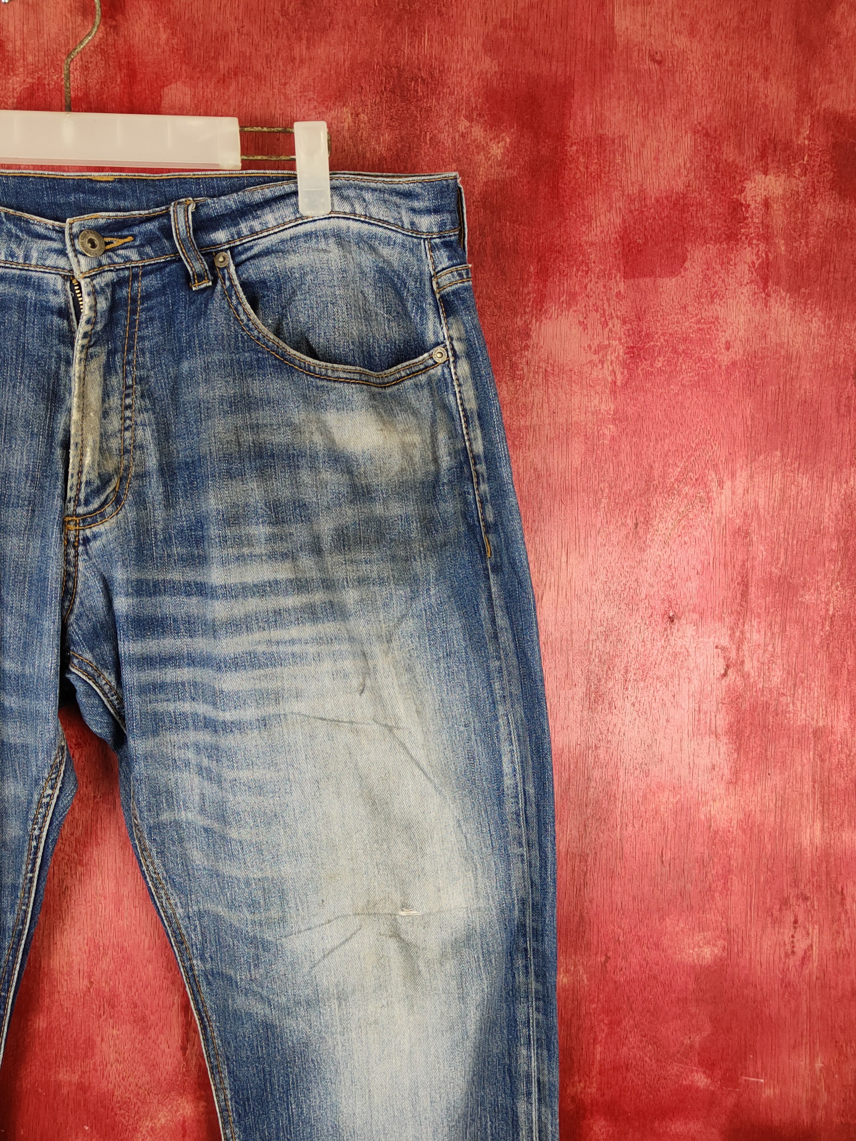 Japanese Brand Closshi Dark Blue Distressed Ripped Jeans #S1699 Size US 35 - 5 Thumbnail