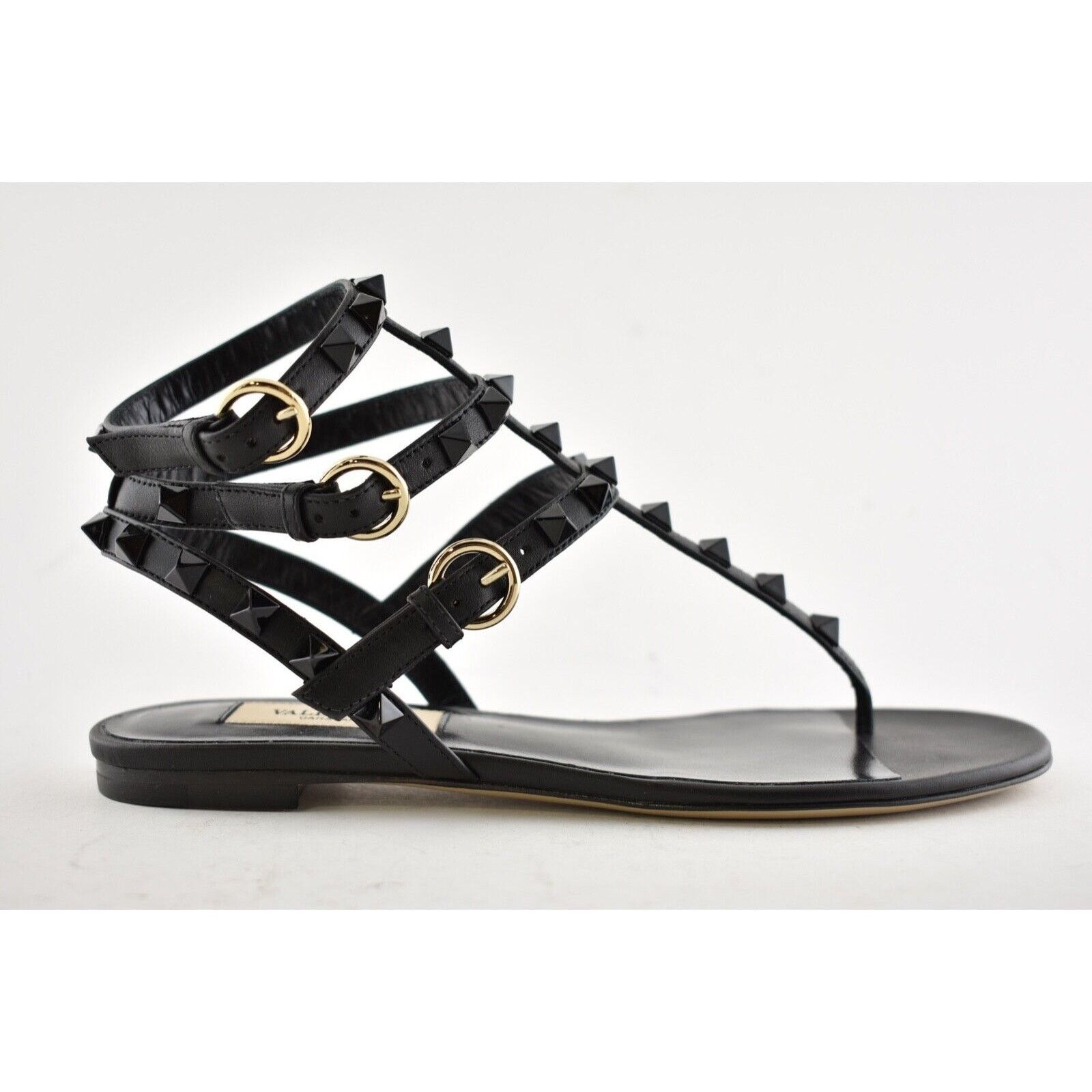 Valentino Valentino Rockstud So Black Leather Triple Ankle Strap Size US 5 / IT 35 - 3 Thumbnail