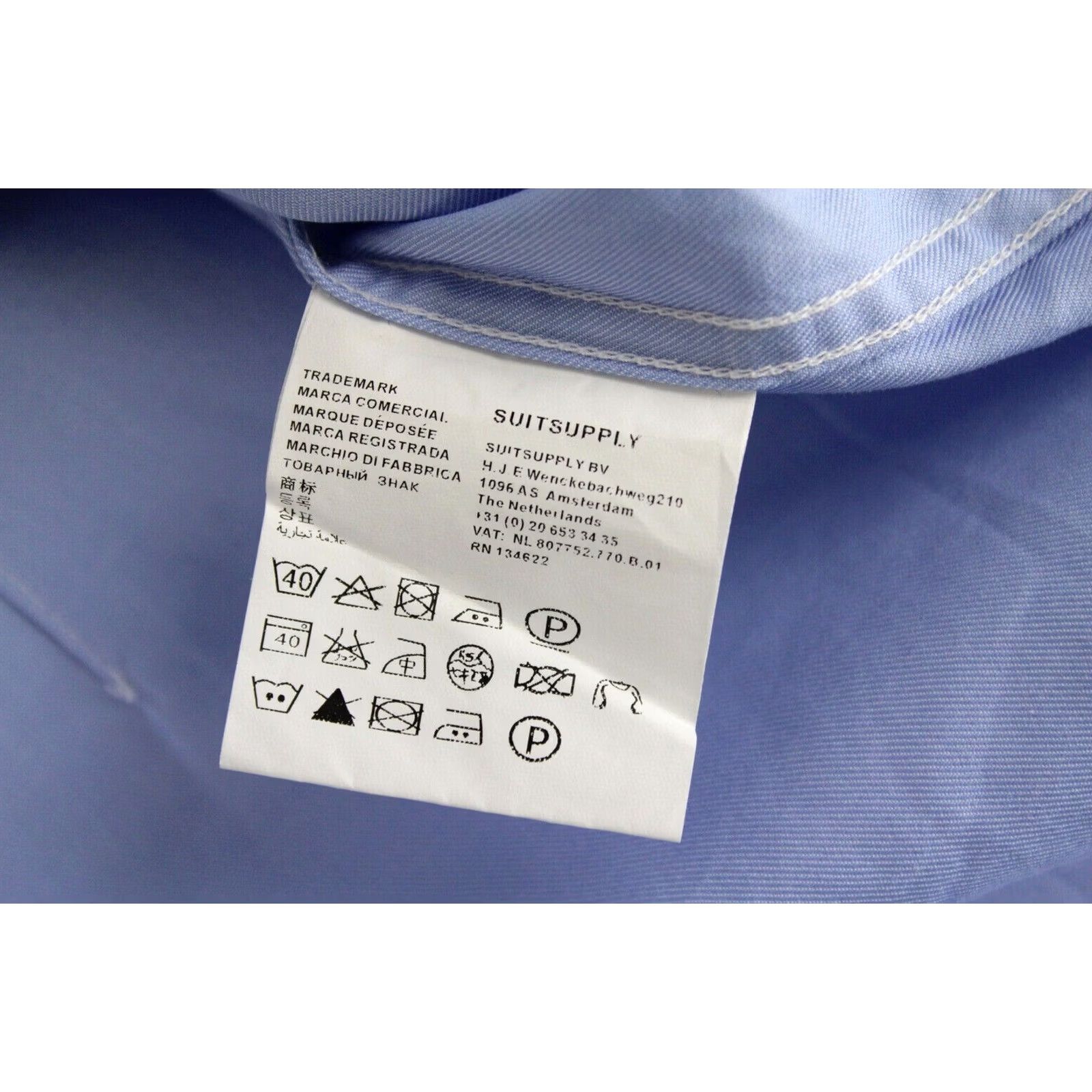 Suitsupply SUITSUPPLY Shirt 44 / 17 1/2 Blue Extra Slim Fit Formal Spread Collar Men's Size 44R - 7 Thumbnail