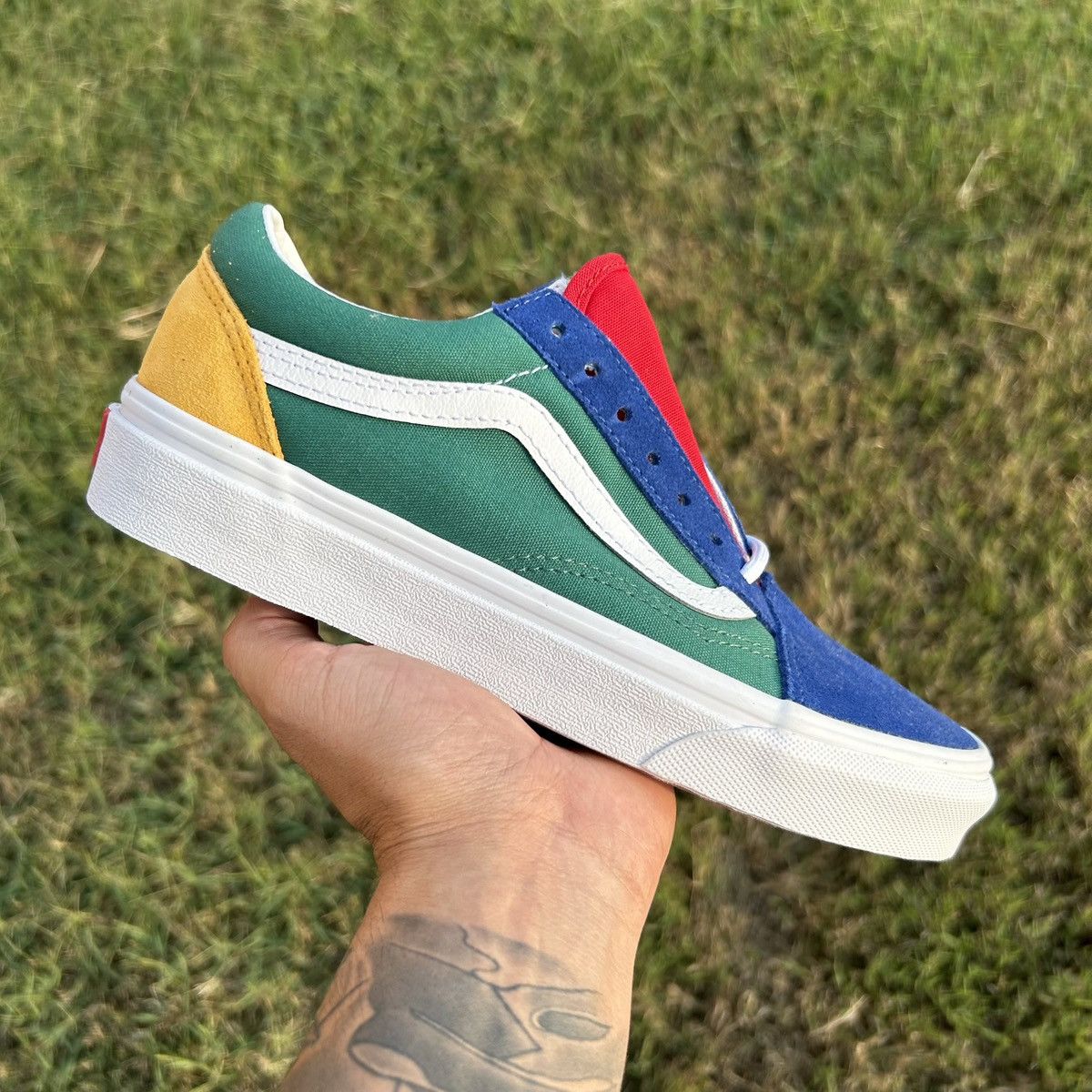 Blue red yellow fashion and green vans