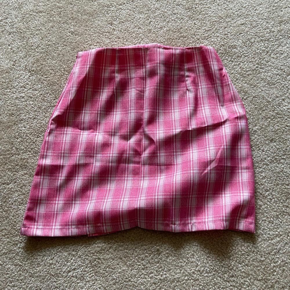 Designer Nasty Gal Pink High Waisted Plaid Slit Mini Skirt Size 27" / US 4 / IT 40 - 7 Thumbnail