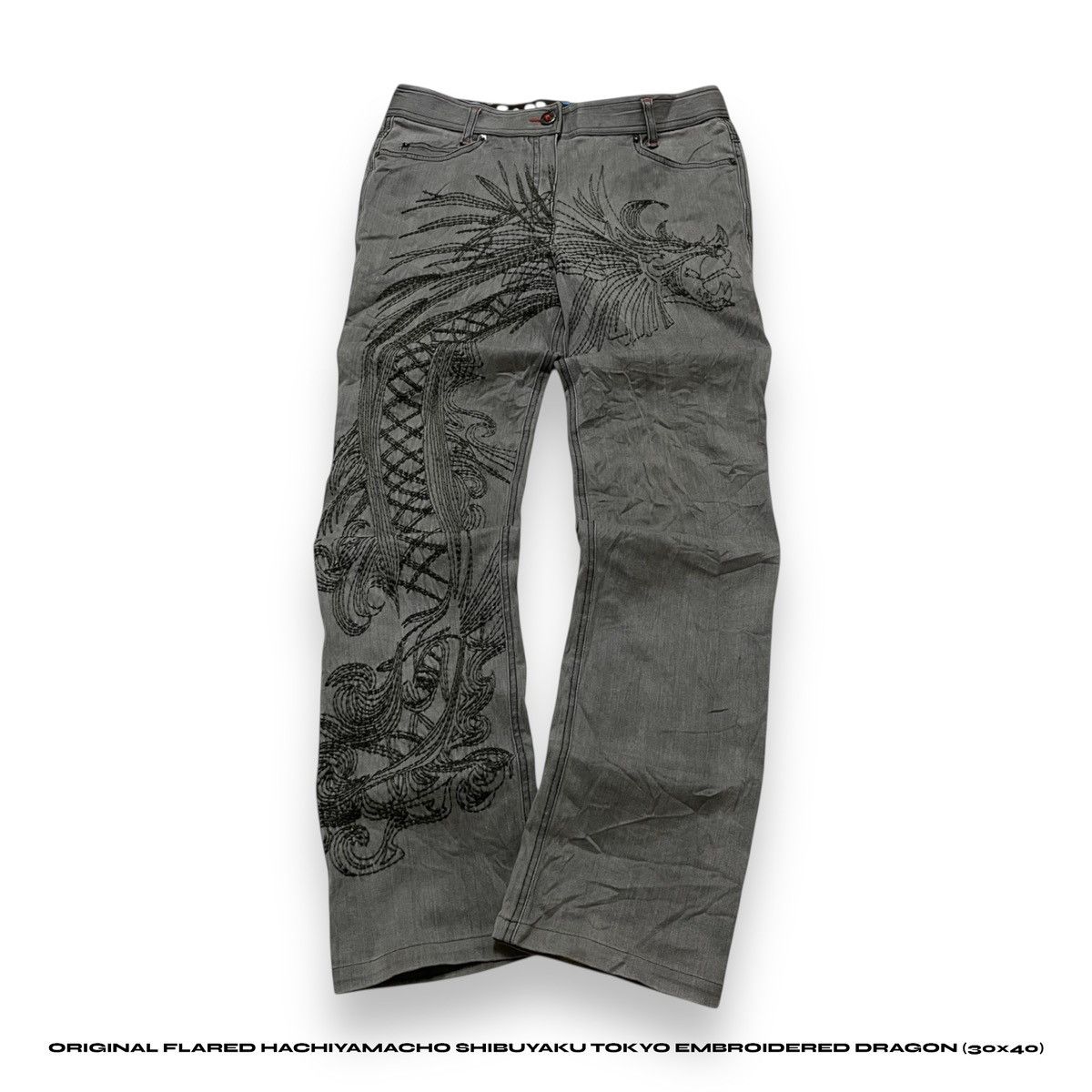 Japanese Brand FLARED HACHIYAMACHO SHIBUYAKU EMBROIDERED DRAGON (з0×40) Size US 30 / EU 46 - 1 Thumbnail
