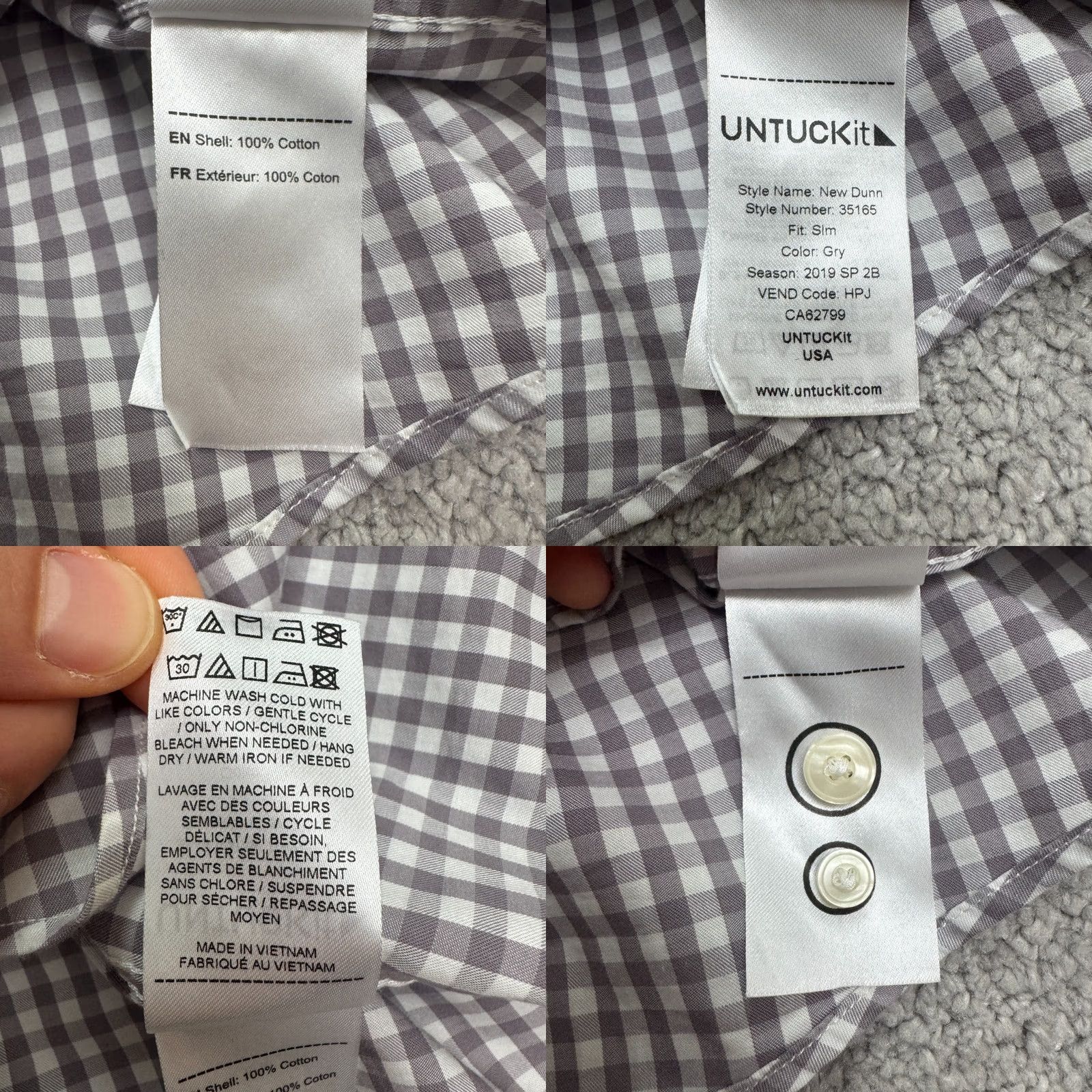 UNTUCKit UNTUCKit Slim Fit Button Down Shirt Mens XL Gray Gingham Check Cotton Slide-Through Shirt Open-Layout: Button-Up, Classic, Preppy, Designer Size US XL / EU 56 / 4 - 8 Thumbnail