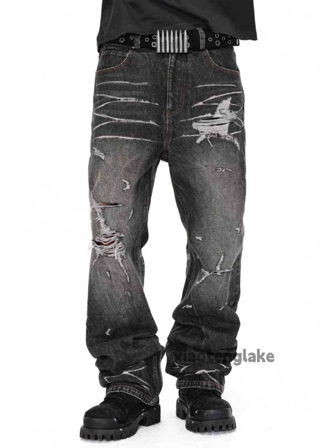 Jean xz washed faded cleanfit punk grunge ripped damaged jeans Size US 36 / EU 52 - 6 Thumbnail