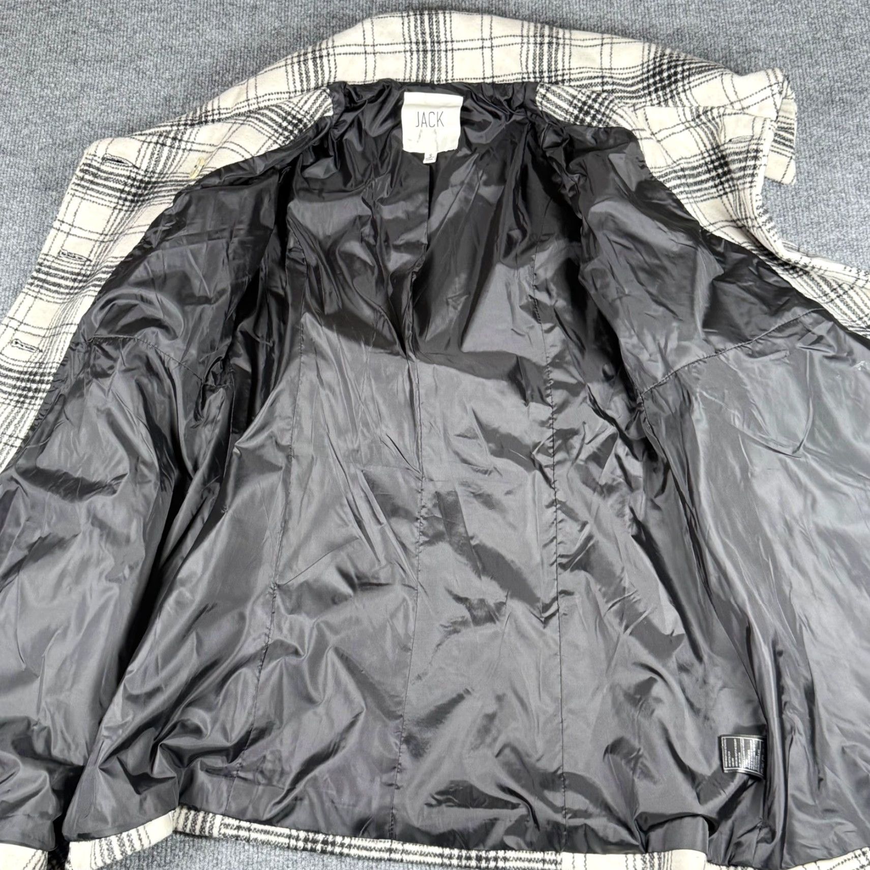 Vintage JACK Pea Coat Women Wool Blend Plaid Black White Button Lined Reversible Pocket Mid-Length Autumn Casual Mens Womens Girls Size S / US 4 / IT 40 - 3 Thumbnail