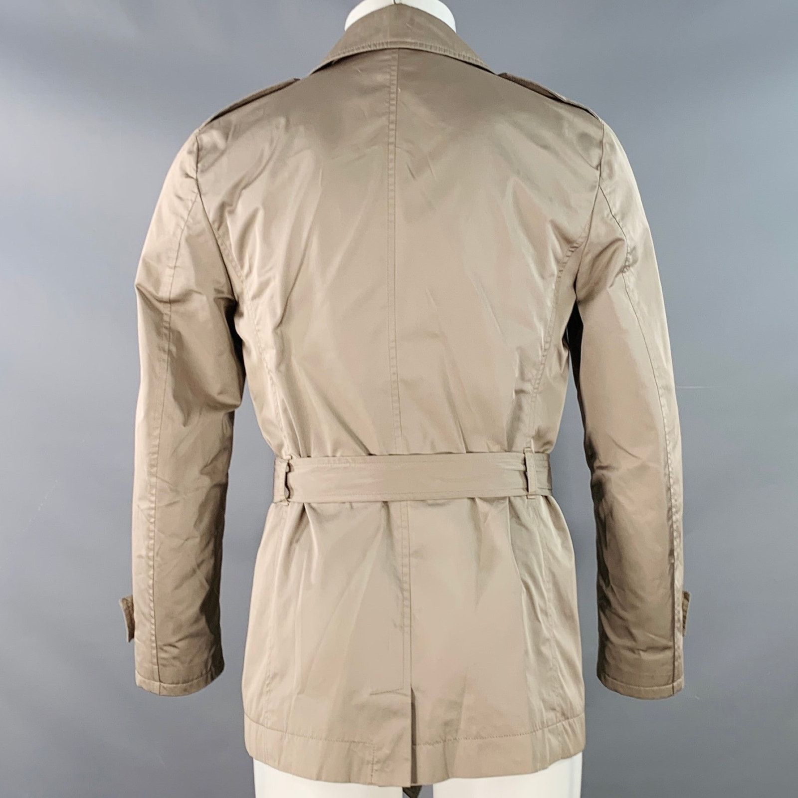 Daniele Alessandrini 38 Khaki Satin Double Breasted Belted Jacket Size US M / EU 48-50 / 2 - 3 Thumbnail