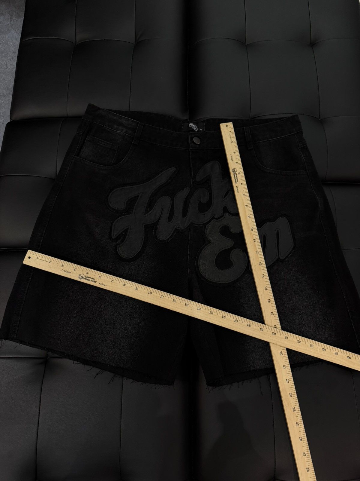 Other Fuck EM Shorts Black Denim Leather Patch Size (38) Size US 38 / EU 54 - 10 Thumbnail