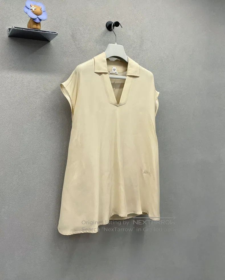 Hermes Hermes Beige V-neck short-sleeved dress Size XXS / US 00 / IT 34 - 3 Thumbnail