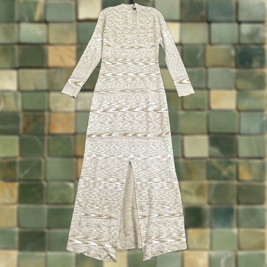 ROSETTA GETTY X RTR Patterned Knit Dress Women's Size L Beige Brown Long Sleeve Turtleneck Casual Bodycon Pullover Knit Dress Womens L Brown Beige