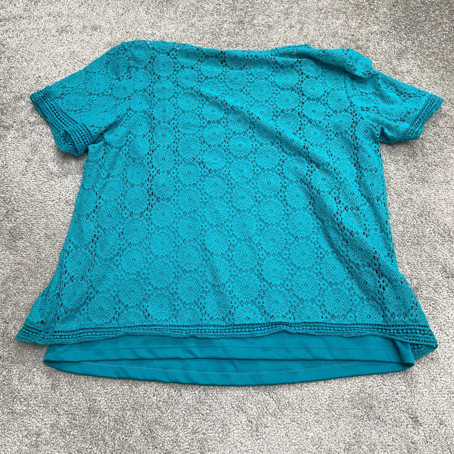 Vintage Rafaella Blouse Womens 2X Blue Lace Crew Neck Short Sleeve Lined Camisole Size XXL / US 16-18 / IT 52-54 - 2 Thumbnail