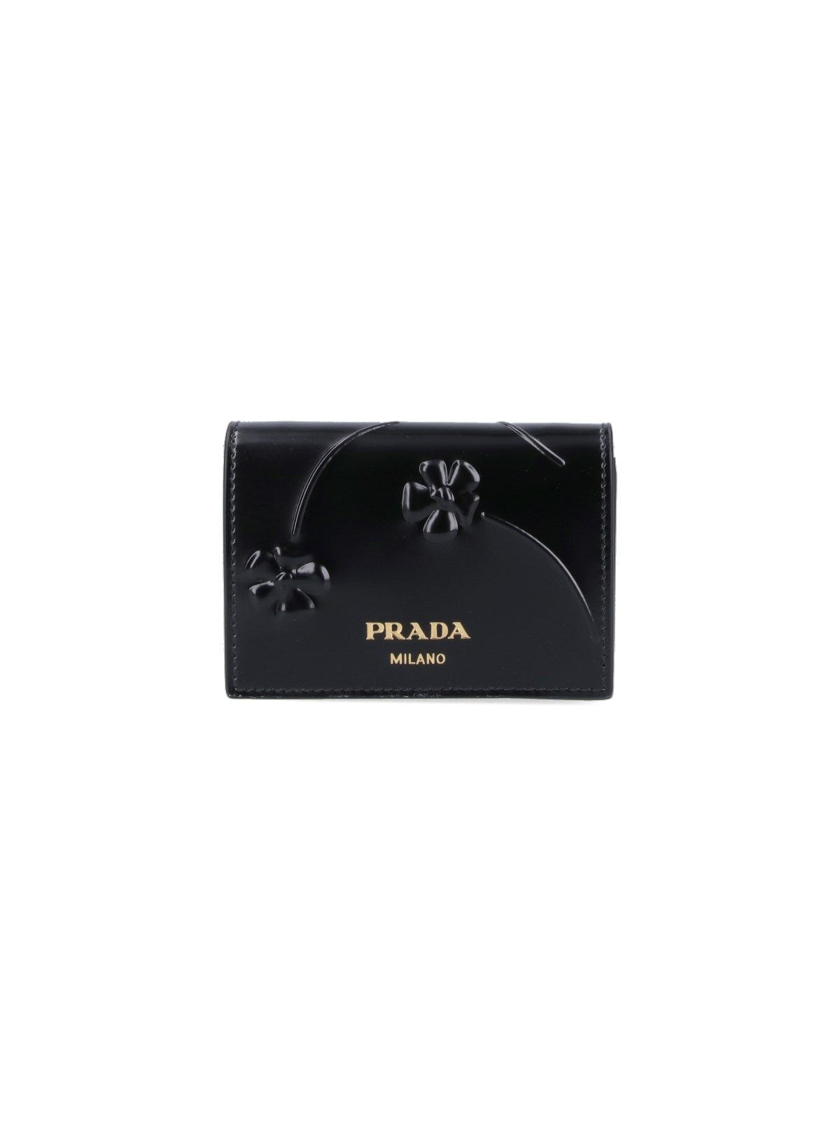 image of Prada Leather Wallet With Shoulder Strap in Black, Women's