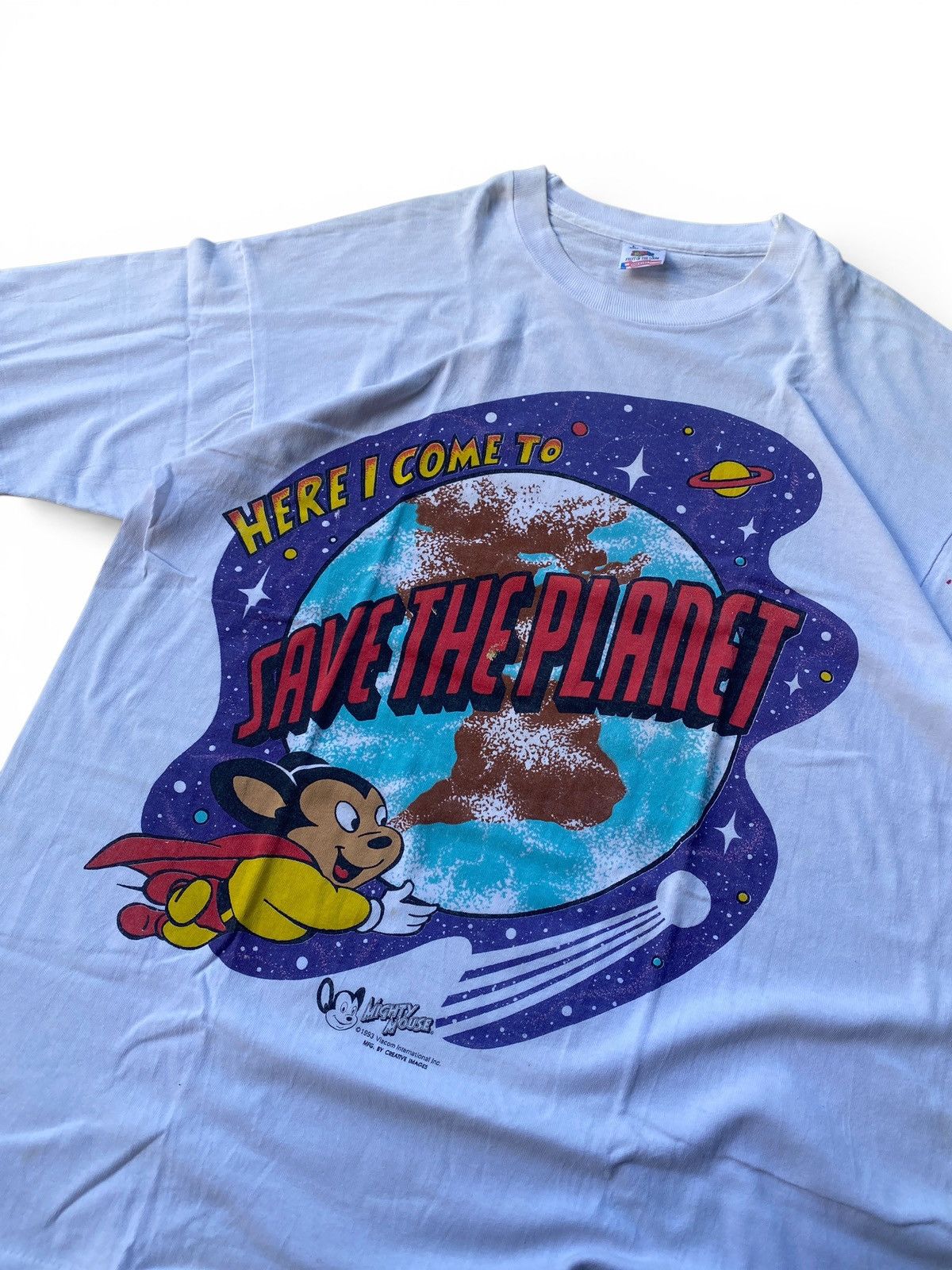 Warner Bros Vintage Mighty Mouse Save The Planet Graphic Tee 1993 Size US L / EU 52-54 / 3 - 5 Thumbnail