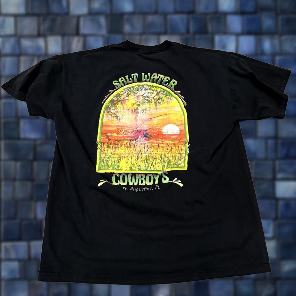 Vintage VINTAGE 90s Salt Water Cowboys Florida Tshirt Mens XL Black Shirt Mens 90s Boys Girls Size US XL / EU 56 / 4 - 1 Thumbnail