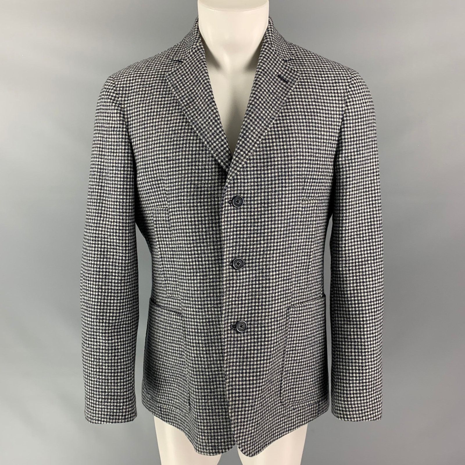 Neiman Marcus Wool Black & White Houndstooth Notch Lapel Sport Coat Size 40R - 1 Thumbnail