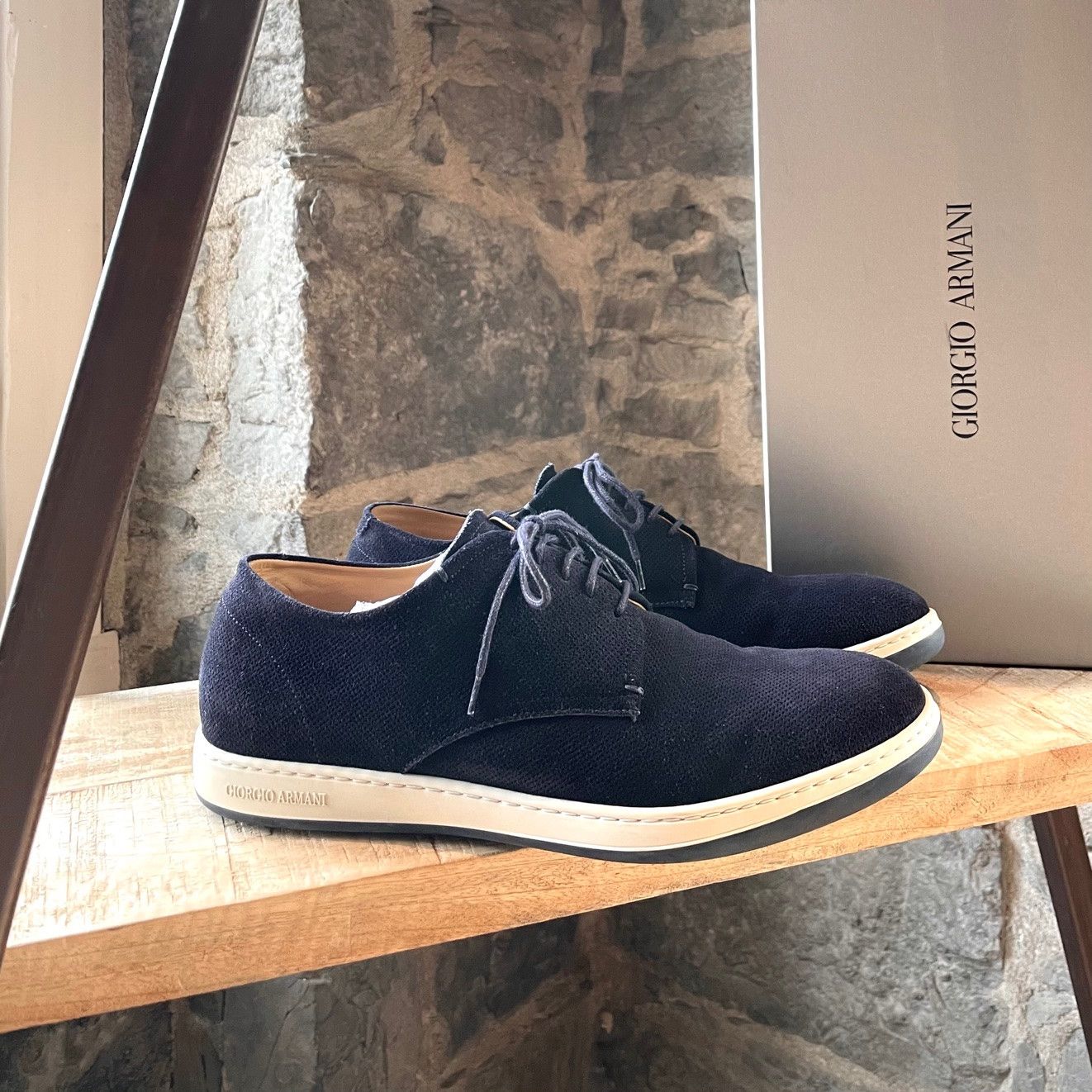 Giorgio Armani Giorgio Armani Navy Suede Sneakers Size US 7 / EU 40 - 1 Thumbnail